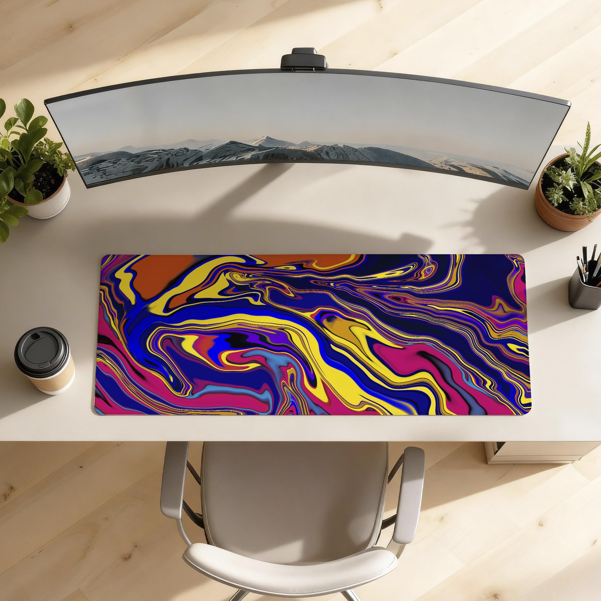SoulAbiti Electric Color Impact Extended Desk Pad (36x14 Inch) - Fluid Art XXL Mouse Pad - Non-Slip Rubber Base & Stitched Edges 2