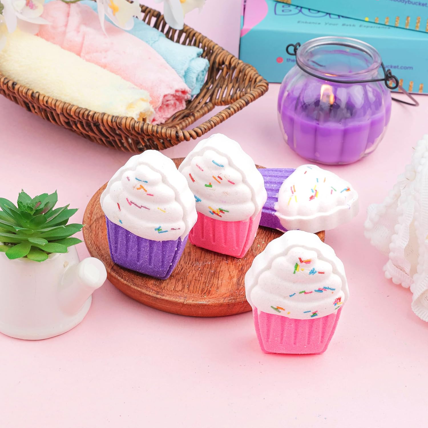 Vanilla Cupcake Bath Bombs – 70gm Each (Pack of 4) Natural Handcrafted Aromatic Fragrance Perfect Bath Gift for Kids, Men & Women Relaxing Bubble Bath Experience