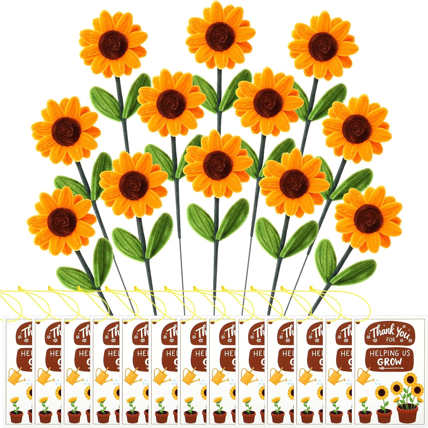 24 Sets Sunflower Appreciation Gifts Bulk for Women Mom Teachers Handmade Sunflower Bouquet Thank You for Helping Us Grow Flowers with Positive Cards for Women Birthday Graduation Retirement Gifts