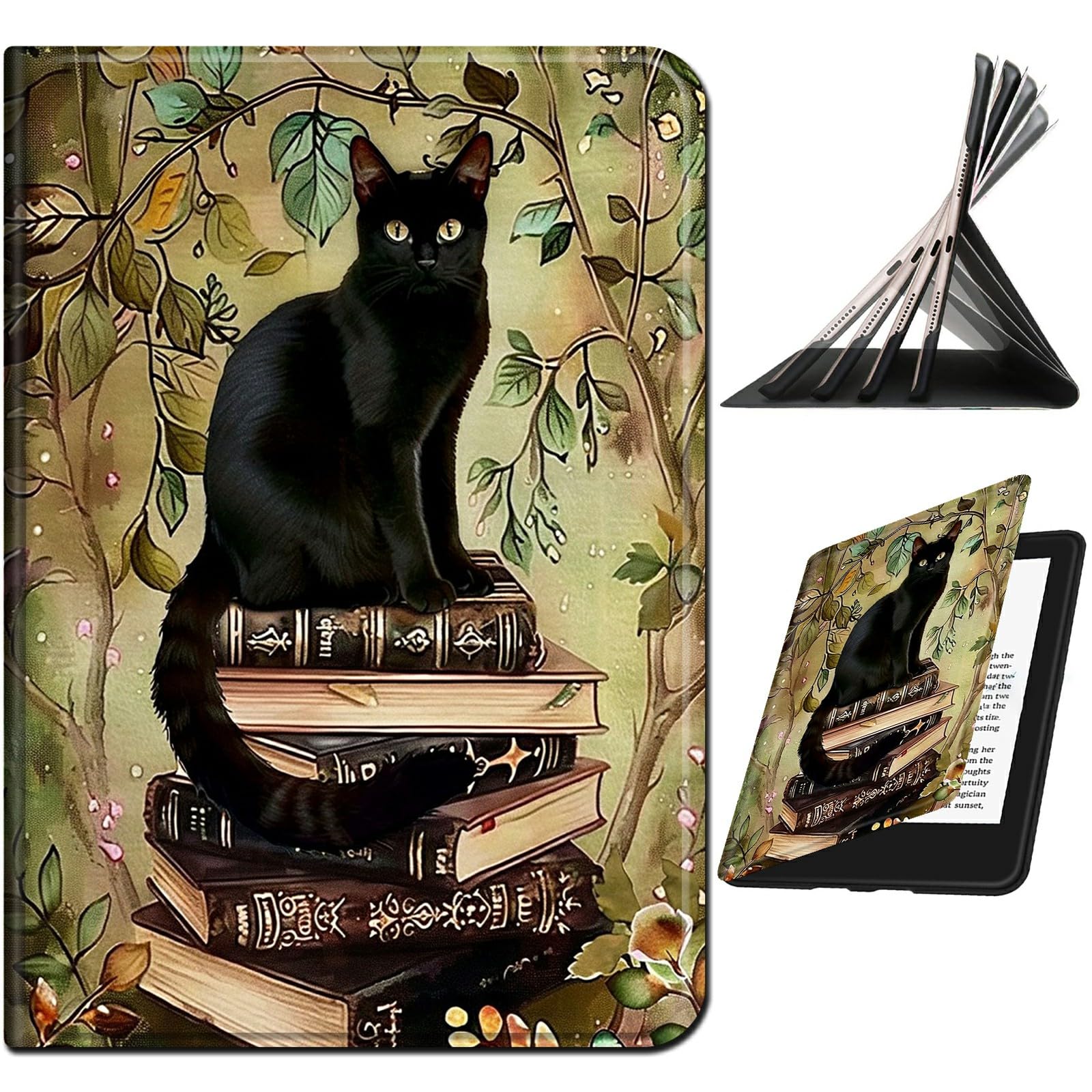 RWUTYTIUL for 7" Kindle Paperwhite 6 12th Gen 2024 & Kindle Colorsoft Signature Edition Case, Shockproof Smart Protective Multi-Angle Viewing Tablet Cover for Women Men with Auto Sleep/Wake, Book Cat