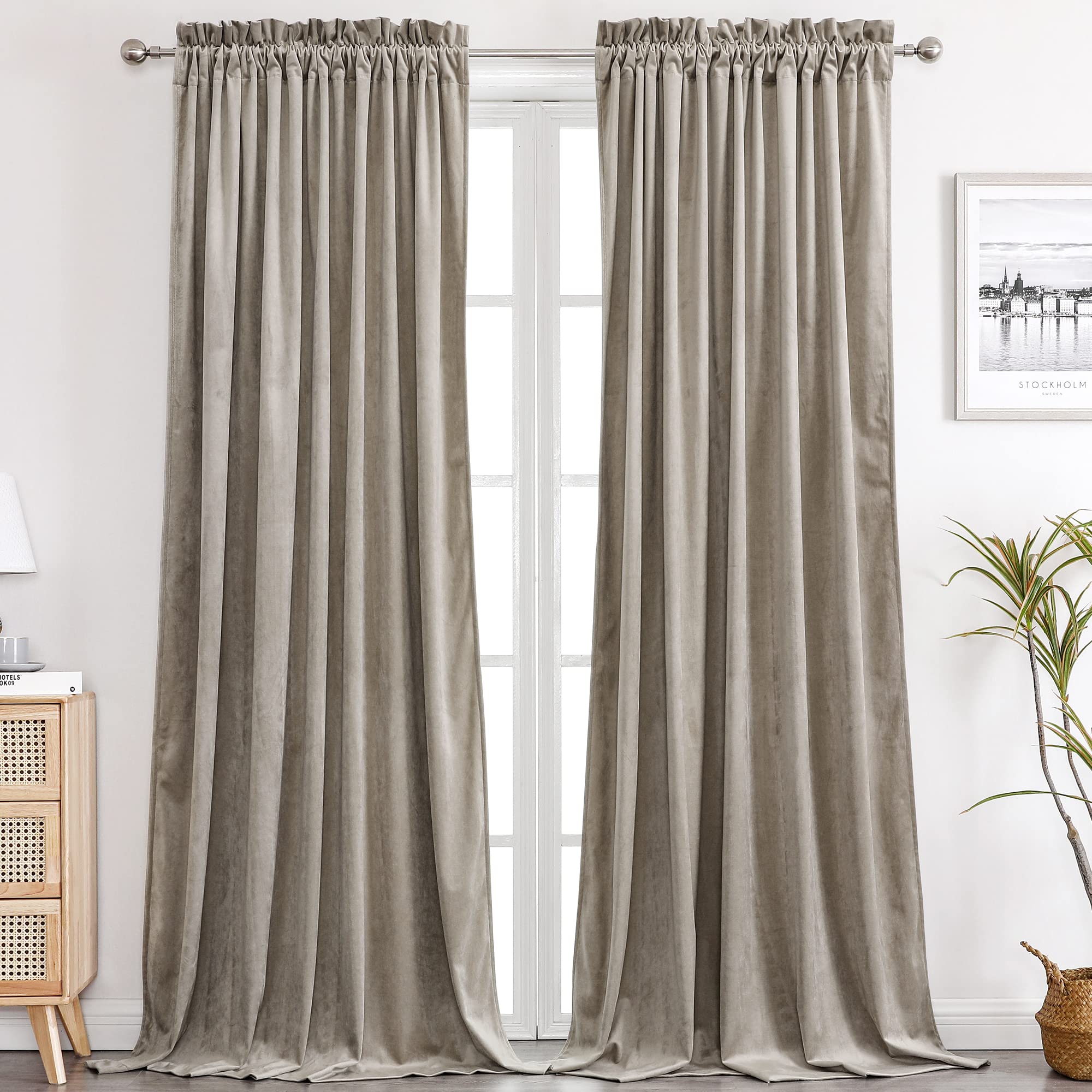 Burgundy Red Velvet Curtains - 2 Panels, 52x108 Inches, Thermal Insulated Room Darkening Drapes With Rod Pocket
