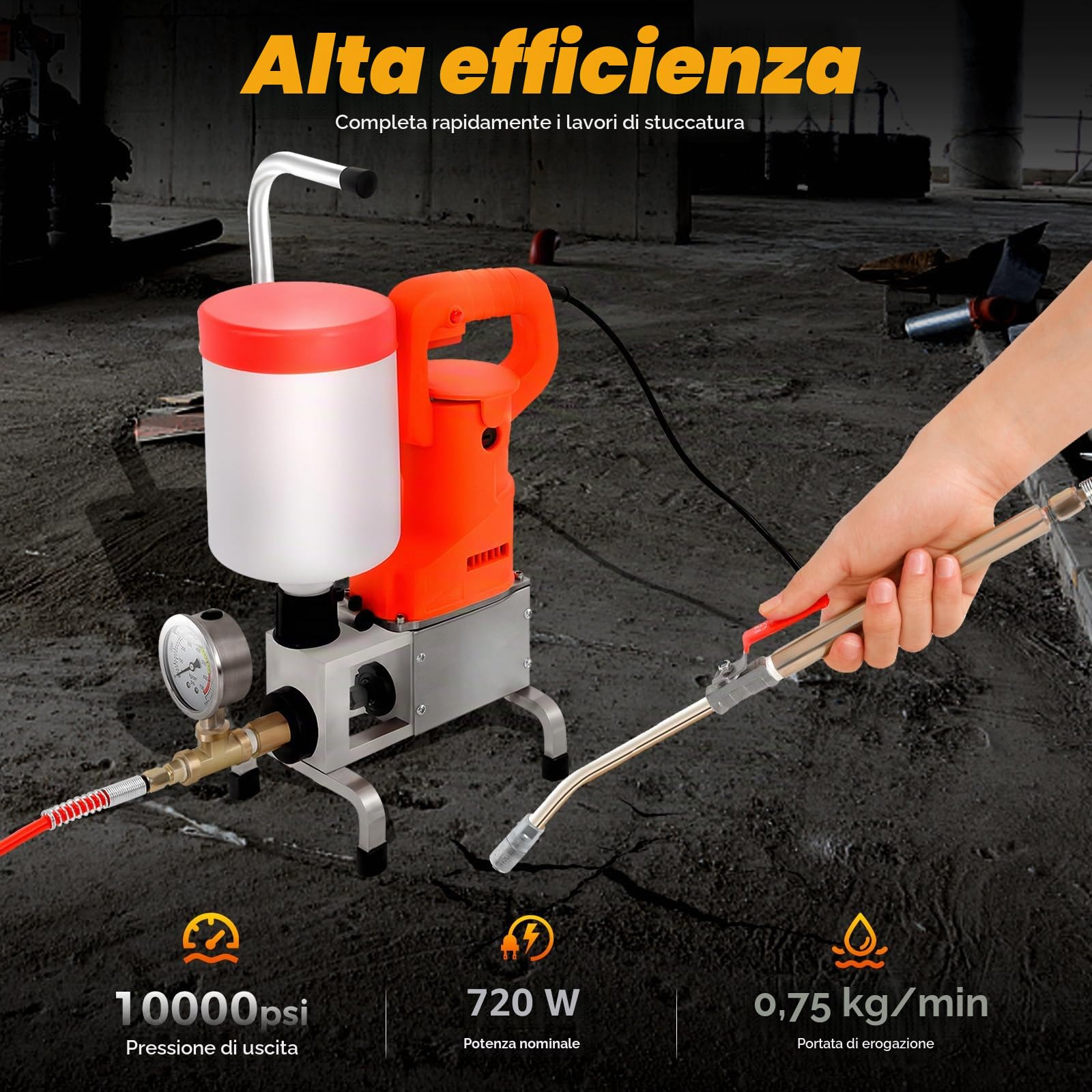 Pompa per iniezione ad alta pressione, pressatrice ad alta pressione, tenuta efficace, poliuretano e resina epossidica, 720 W, 10.000 Pai