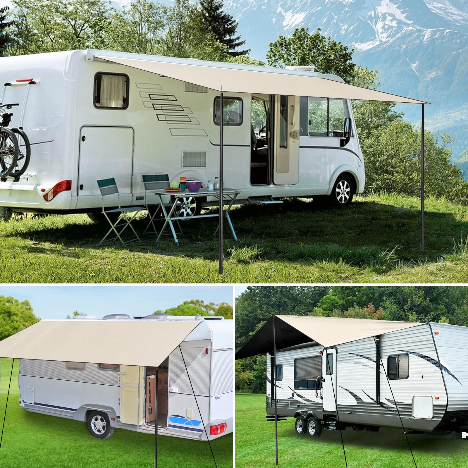 Auvent pour Remorque et Camping-Car, auvent de 2,5m x 4m pour Caravane avec haubans, poteaux de Soutien et piquets, adapté aux Rails d'auvent de 4,3/6,2/7 mm