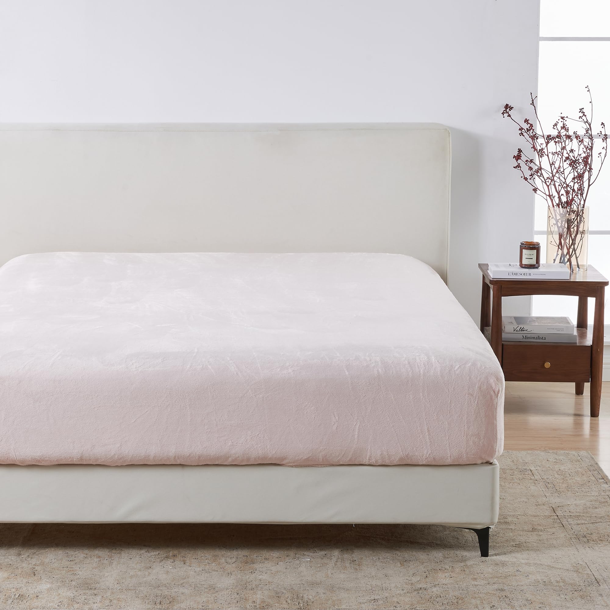 Twin Size Fitted Sheet - Velvet Plush, Micro Fleece Bottom Sheet - 12" Deep Pocket, Non-Pilling, Lavish Velvet Microplush 1 Pc Fitted Sheet Only (Twin, Blush Pink)