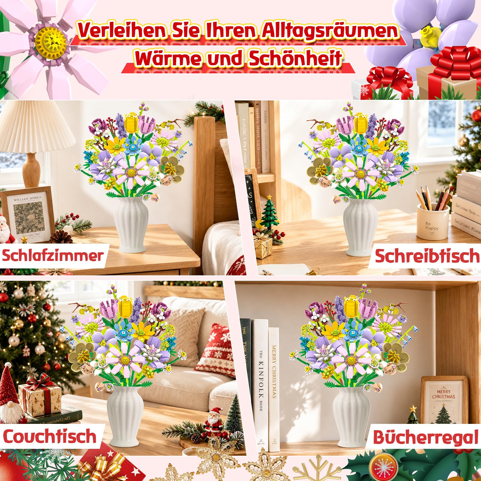 Calendario dell'Avvento 2026 con fiori, per ragazze, regalo per conto alla rovescia di 24 giorni | 24 mazzi di fiori unici, mattoncini ABS da 4,9 mm, compatibili con marche comuni, per adolescenti e donne, dai 8 anni in su