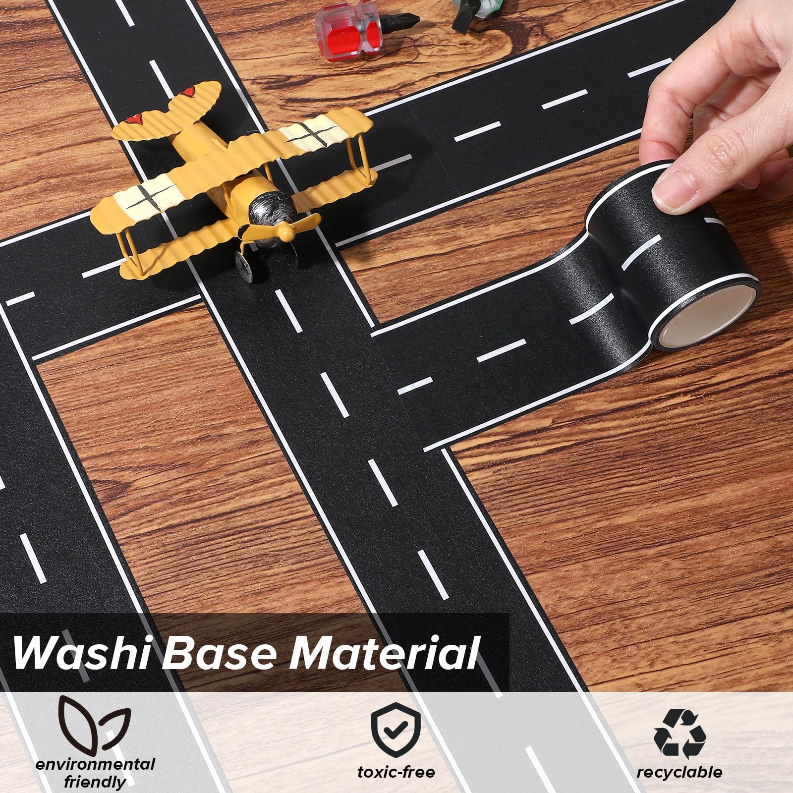 Ouligay Road Tape for Toy Cars Race Track Tape, 2pcs Black Roadway, Easy Stick & Tear, No Residue, Perfect for Kids' Racing Parties - Image 2