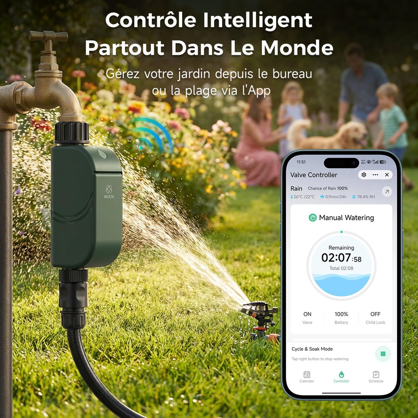 WOOX Programmateur d'arrosage WiFi Intelligent, sans Hub Requis | 8 programmes d'arrosage, Wi-Fi 2,4 GHz, commande via APP, Alexa/Google, IP65, report en cas de pluie, arrosage manuel