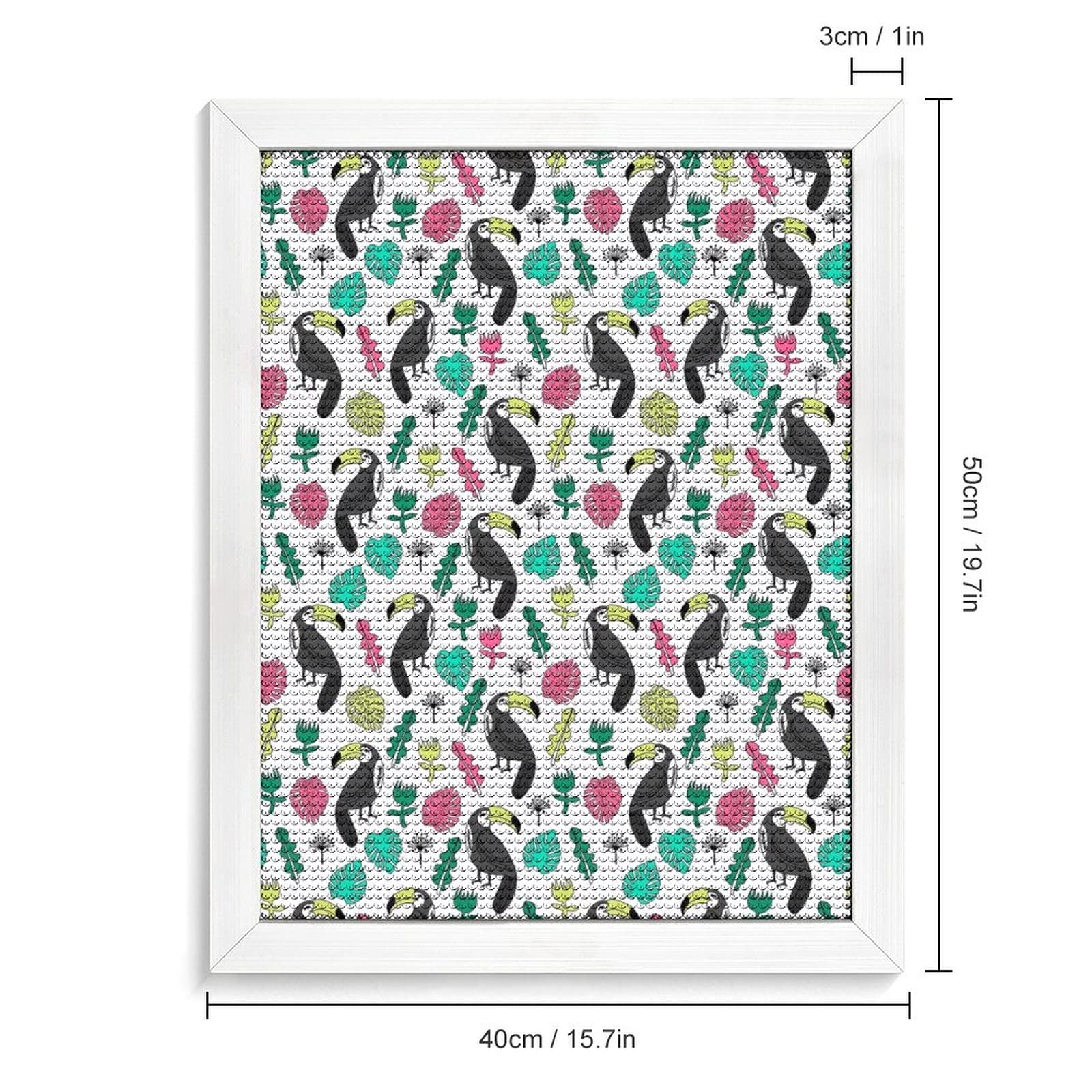 Kit per pittura a mosaico tropicale 5D, con cornice in legno, per adulti e bambini, fai da te, decorazione da parete in legno bianco, 40 x 50 cm