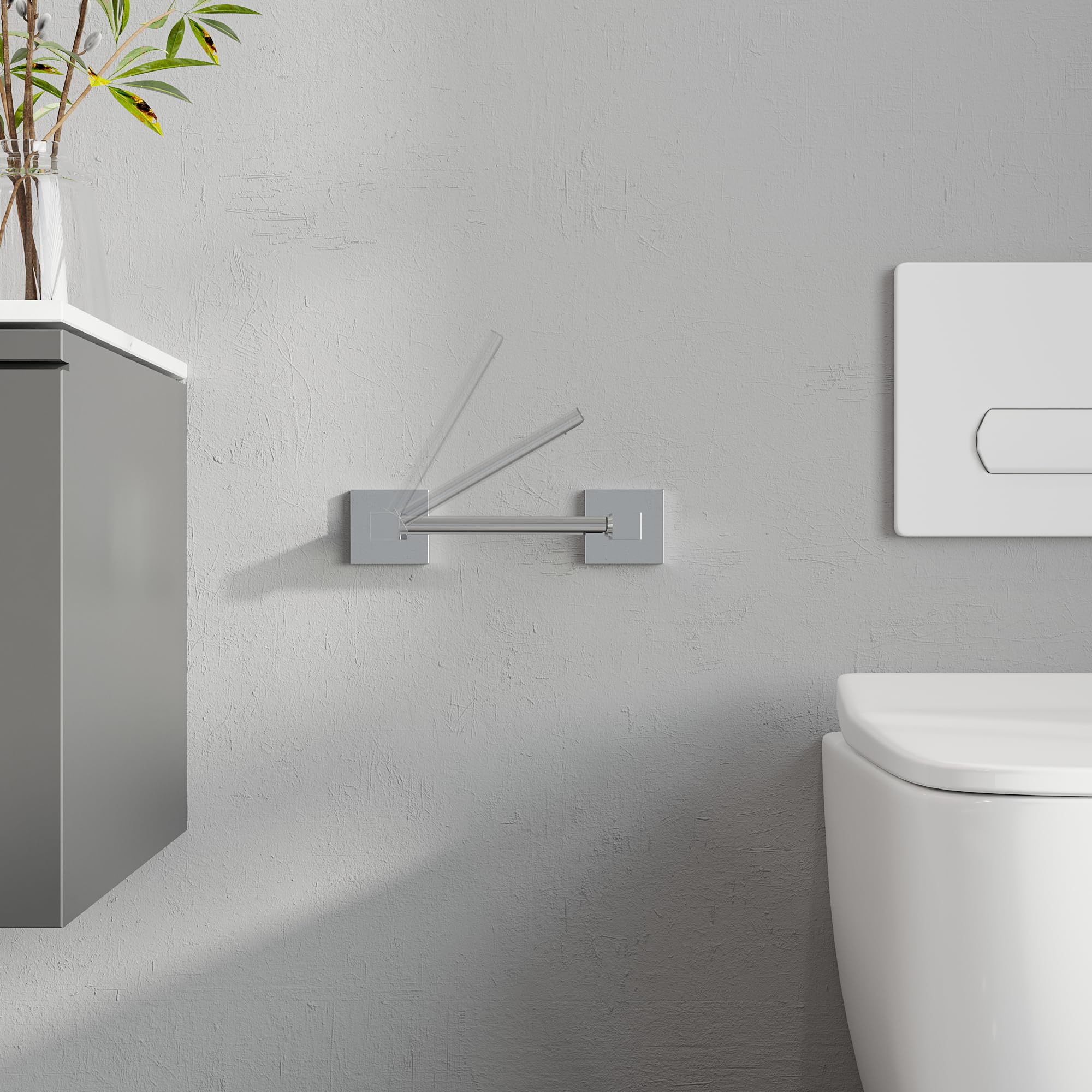 Ruacq Chrome Toilet Paper Holder Towel Ring Bathroom Accessories Hardware Set Double Post Pivoting Toilet Roll Holder Square Stainless Steel and Zinc Alloy Modern Wall Mounted 2 Pieces - Image 3