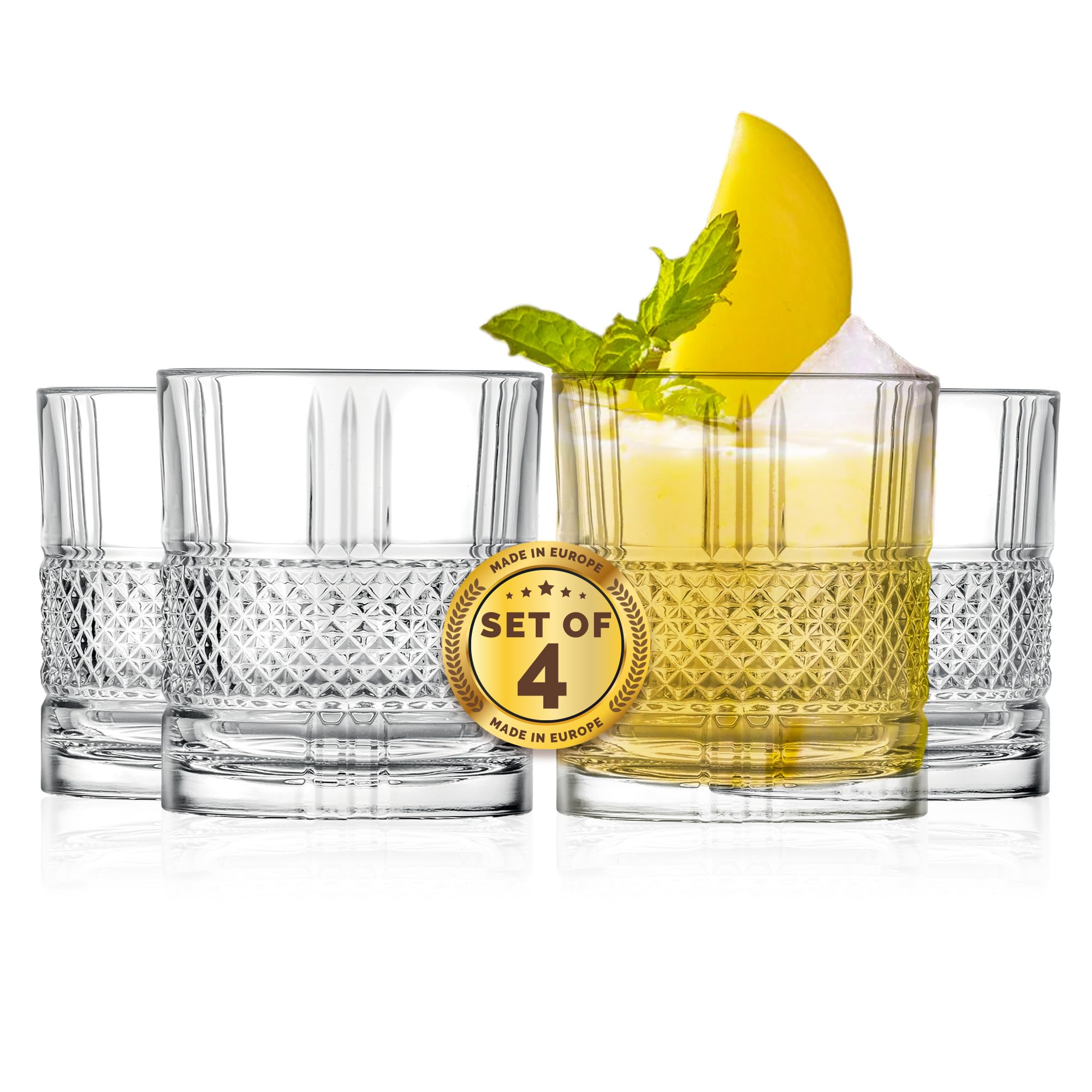 Barski Vasos dobles de cristal europeo, aptos para lavavajillas, para whisky, bourbon y bebidas, adecuados para uso diario y ocasiones especiales, regalo ideal, juego de 4 a 11 onzas, Allure
