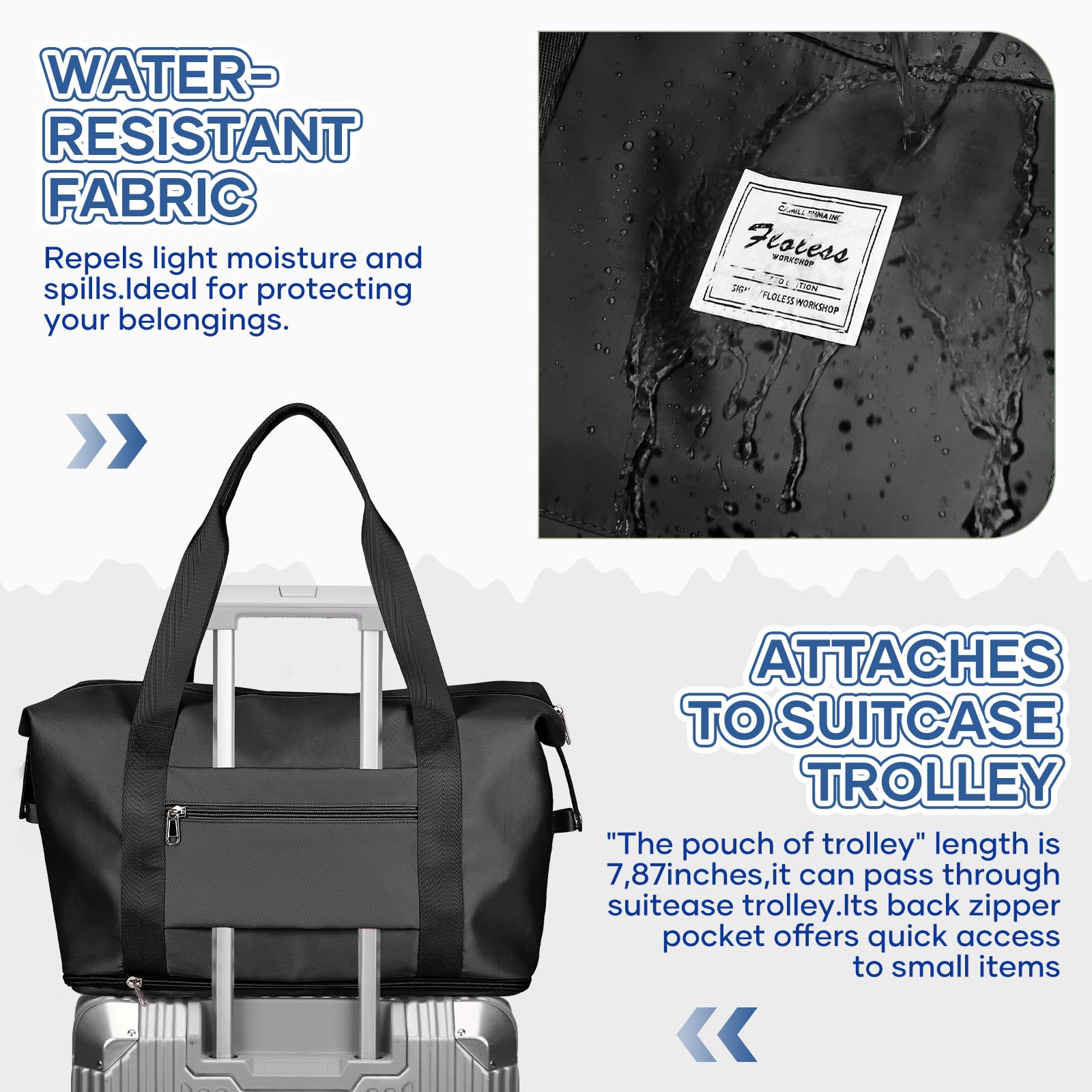 SEAFEW Sac de Voyage 40x30x20 Femme Sac fourre-Tout de Sport Imperméable pour Week-End, Cabine Avion Ryanair Bagage Cabine Easyjet Extensible pour Travel Gym Danse,J1-Noir