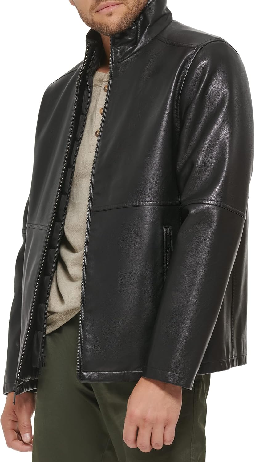 Dockers Men's The Dylan Faux Leather Racer Jacket at  Men’s Clothing store