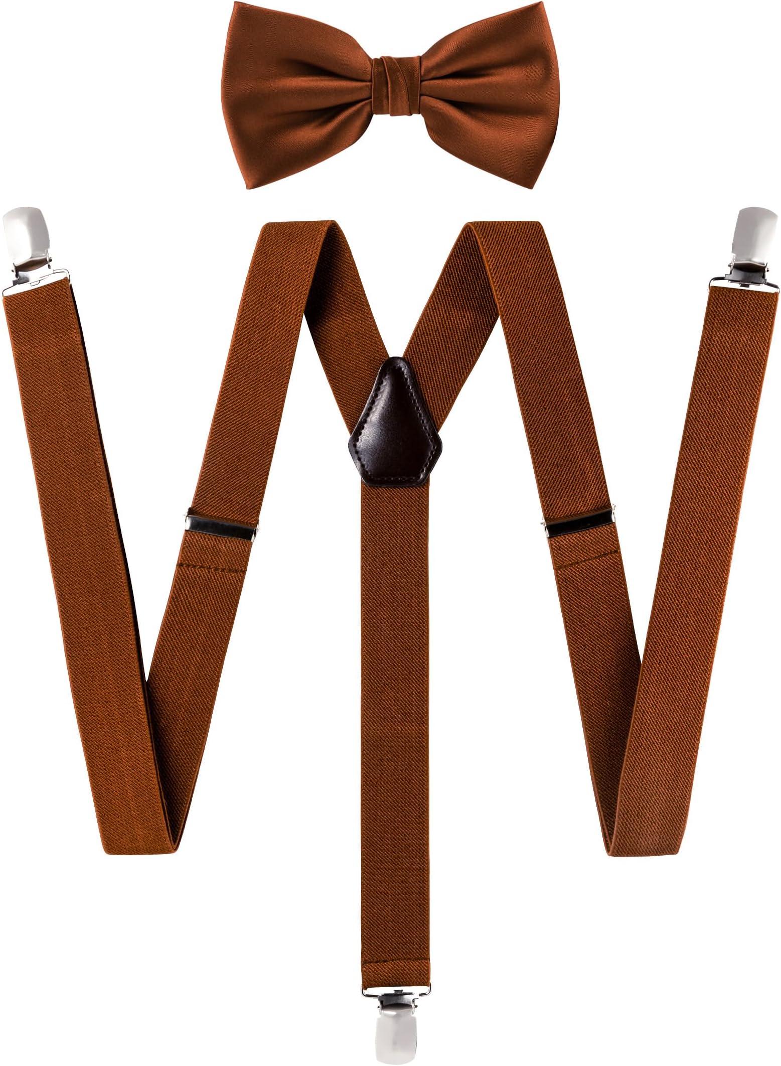 TIE G Solid Color Men's Braces + Woven Bow Tie Set for Wedding : Vivid Color, Adjustable Suspender, Strong Clip, Elastic Band