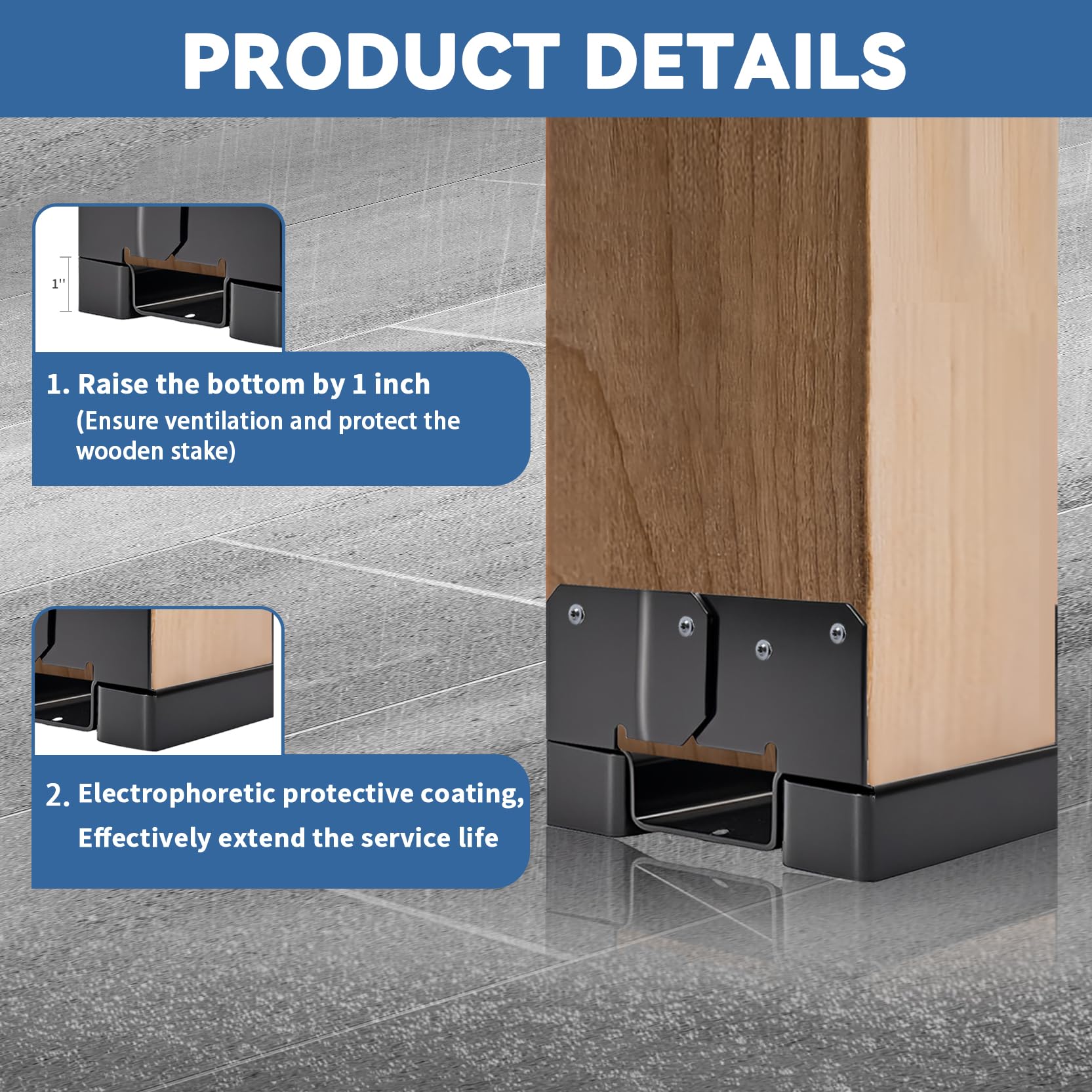 4-Pack Heavy Duty 4x6 Post Base Brackets – Matte Black, Wood To Concrete With Hardware