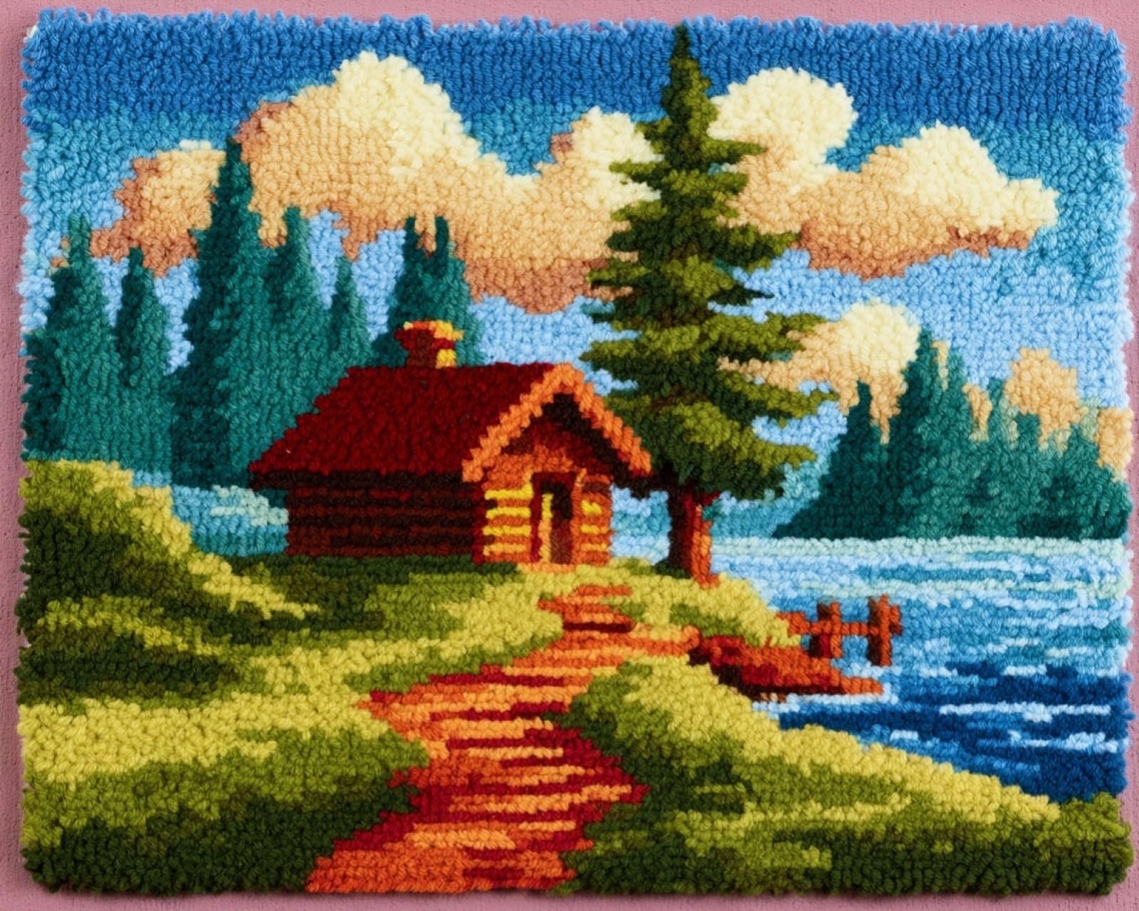 Wallphantom Lakeside Cabin Latch Hook Kits For Adults Beginners Rug,