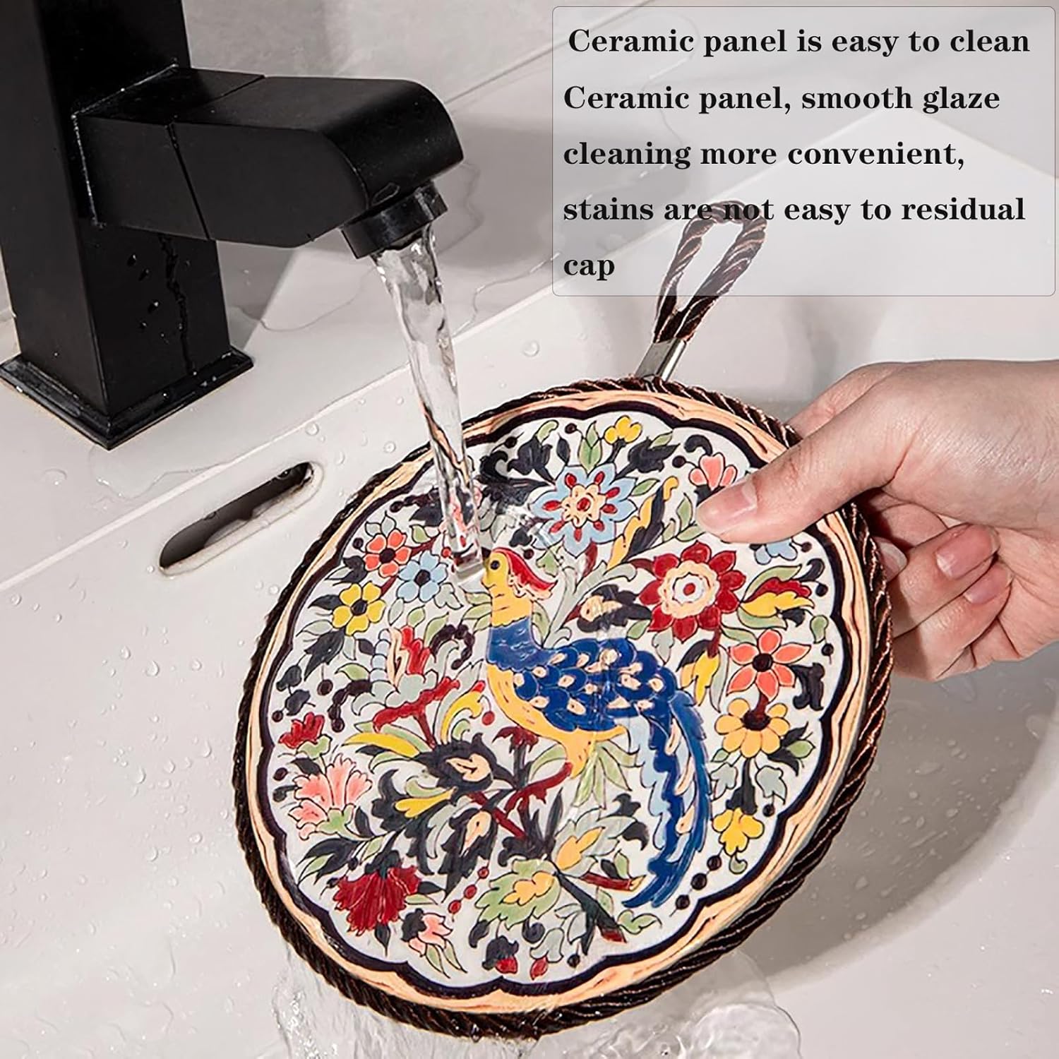 Round Trivets Set of 6 Ceramic Dining Table Kitchen Trivets with Cork Base Heat-Resistant and Non-Slip hot pan mat 6.7" Vintage Style can be Used for Coasters Soup Pot Bowl teapot Table Decorations