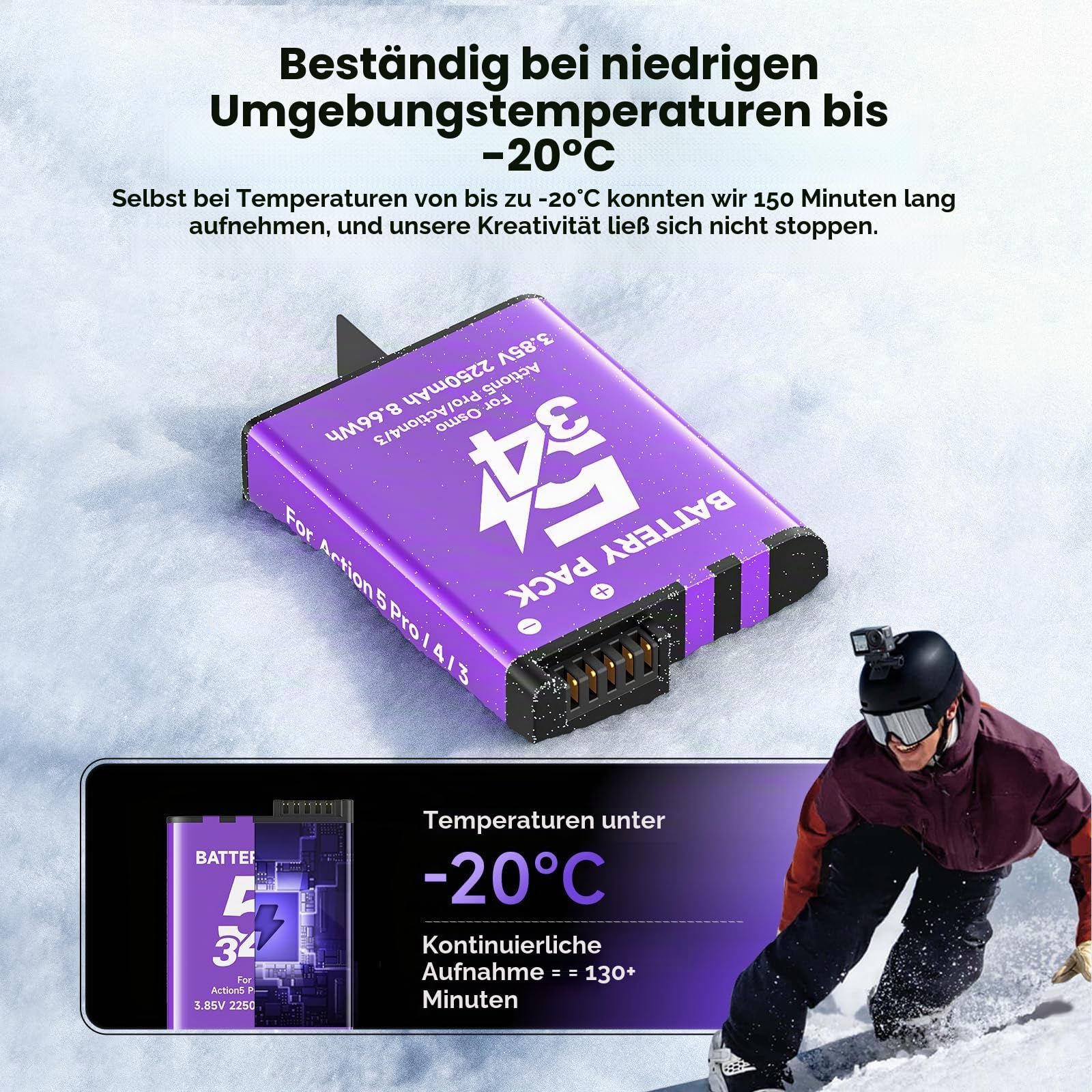 CITYORK 2250mAh (3-Pack) Ersatz Akku für .DJI-Osmo. Action 6 Pro/Osmo 360 /Osmo Action 5/ Osmo Action 4/ Action 3 Ersatzakku, Wiederaufladbare Langlebiger Sportkamera Zubehör, Lange Lebensdauer