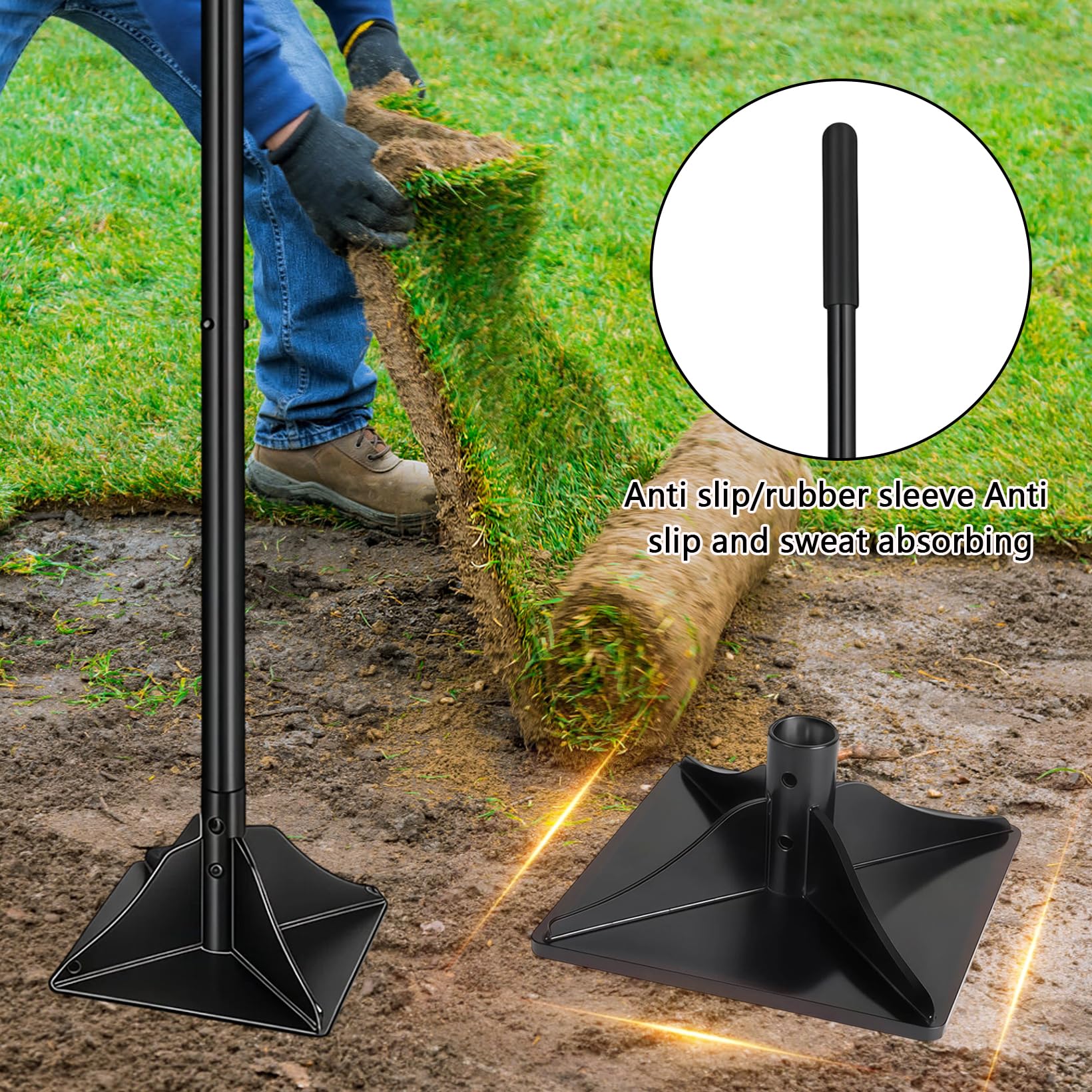 Apisonador manual para compactación, pesado, con mango de 120 cm, placa base de 20 x 20 cm, mango de goma para ahorrar trabajo, apisonador de acero para suelo, grava y arena