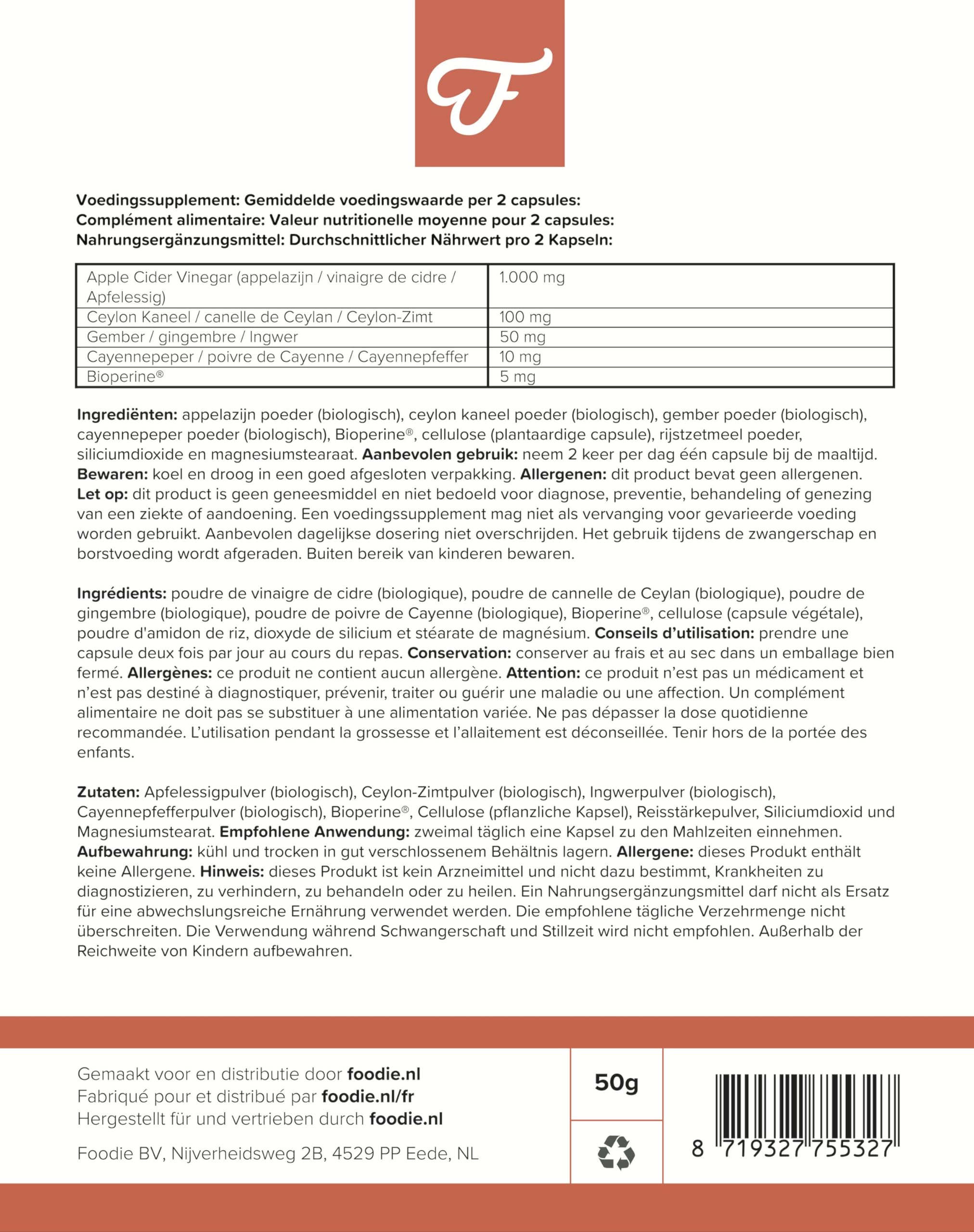 Ultimate Apple Cider Vinegar Kapseln – 6x 60 Kapseln mit hochwertigem Apfelessig-Extrakt – mit Bioperin®, Ceylon-Zimt, Ingwer und Cayennepfeffer - Unterstützt Verdauung & Stoffwechsel