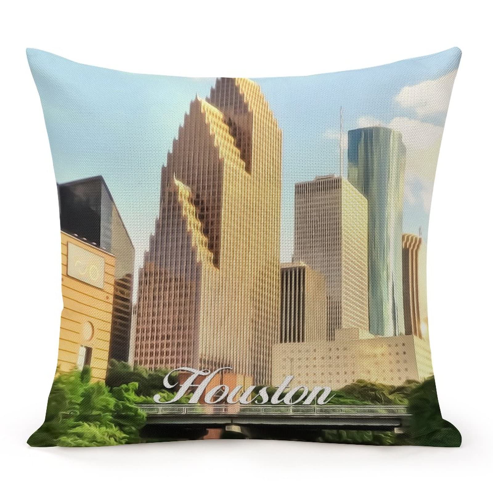 Mousus Texas State Houston Throw Pillow Cover,Houston City Skyline Cushion Case Pillowcase, with Hidden Zipper 16x16in Pillow Cases Decor for Sofa Couch Living Room Bedroom 22in