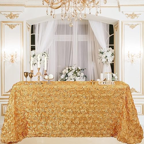 Miniatura 1 de B-COOL Mantel de rosa rectangular dorado de 90 x 132 pulgadas diseño floral 3D fundas de mesa de satén rosa para fiesta de boda