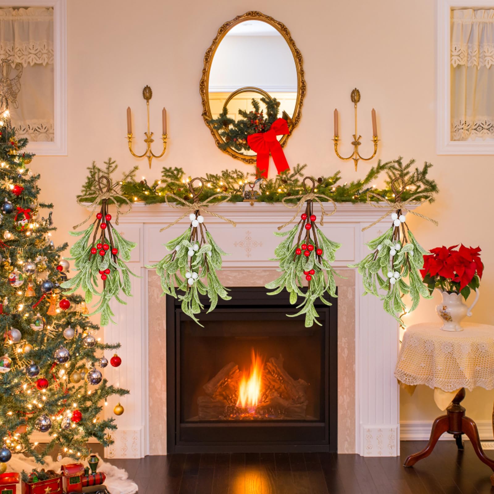 4 Stck Weihnachtsdeko Mistelzweig, Knstliche Girlande Weihnachten mit  Roten und Weien Beeren, 19 x 23 cm Weihnachtsdeko Outdoor fr Fenster,  Bume und Decken : Amazon.de: Kche, Haushalt & Wohnen
