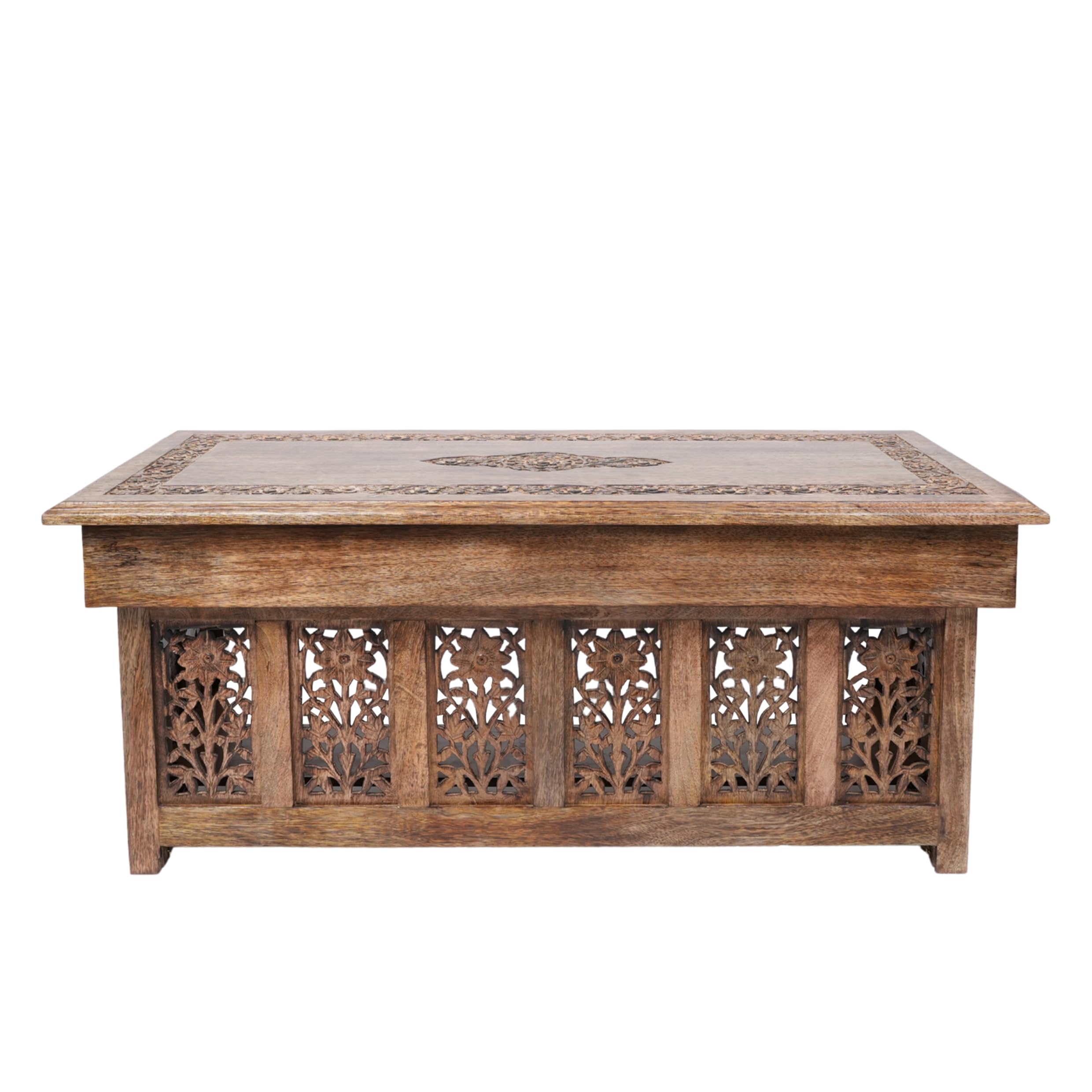 Lightnpro Handmade Wooden Coffee Table - Pre-Assembled Rectangular Foldable Living Room Centre Table with Magazine & Paper Storage, Space-Saving