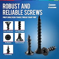 Vista 3 de Juego de tornillos para paneles de yeso, #7 tornillos negros para madera, 160 piezas, 5 tamaños (7.6 cm, 5.1 cm, 3.5 cm, 2.5 cm, 1.6 cm), rosca