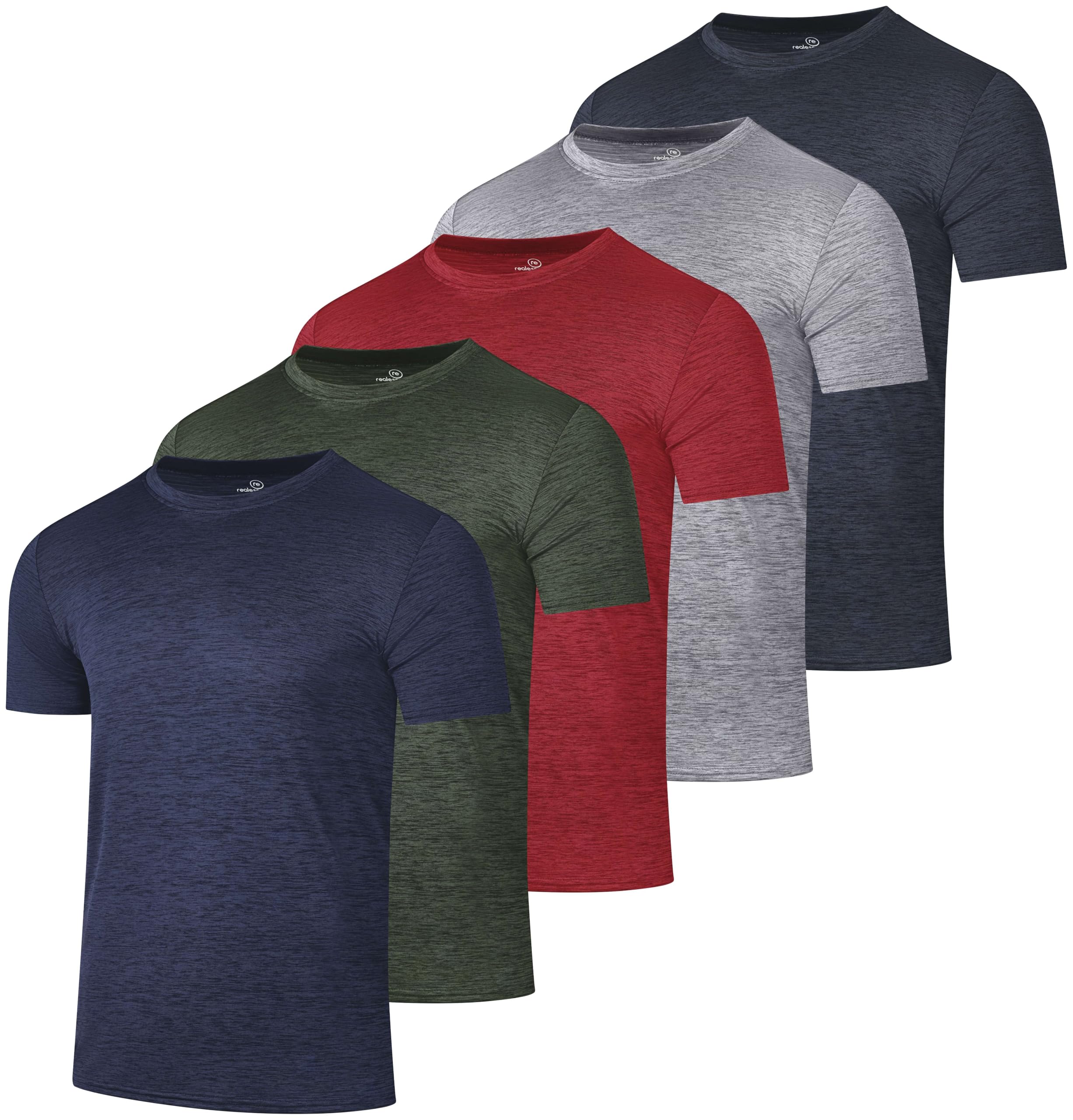 Real Essentials5 Pack: Men’s Short Sleeve Dry Fit T-Shirts – Moisture Wicking Athletic Workout Gym Fitness Casual Tees