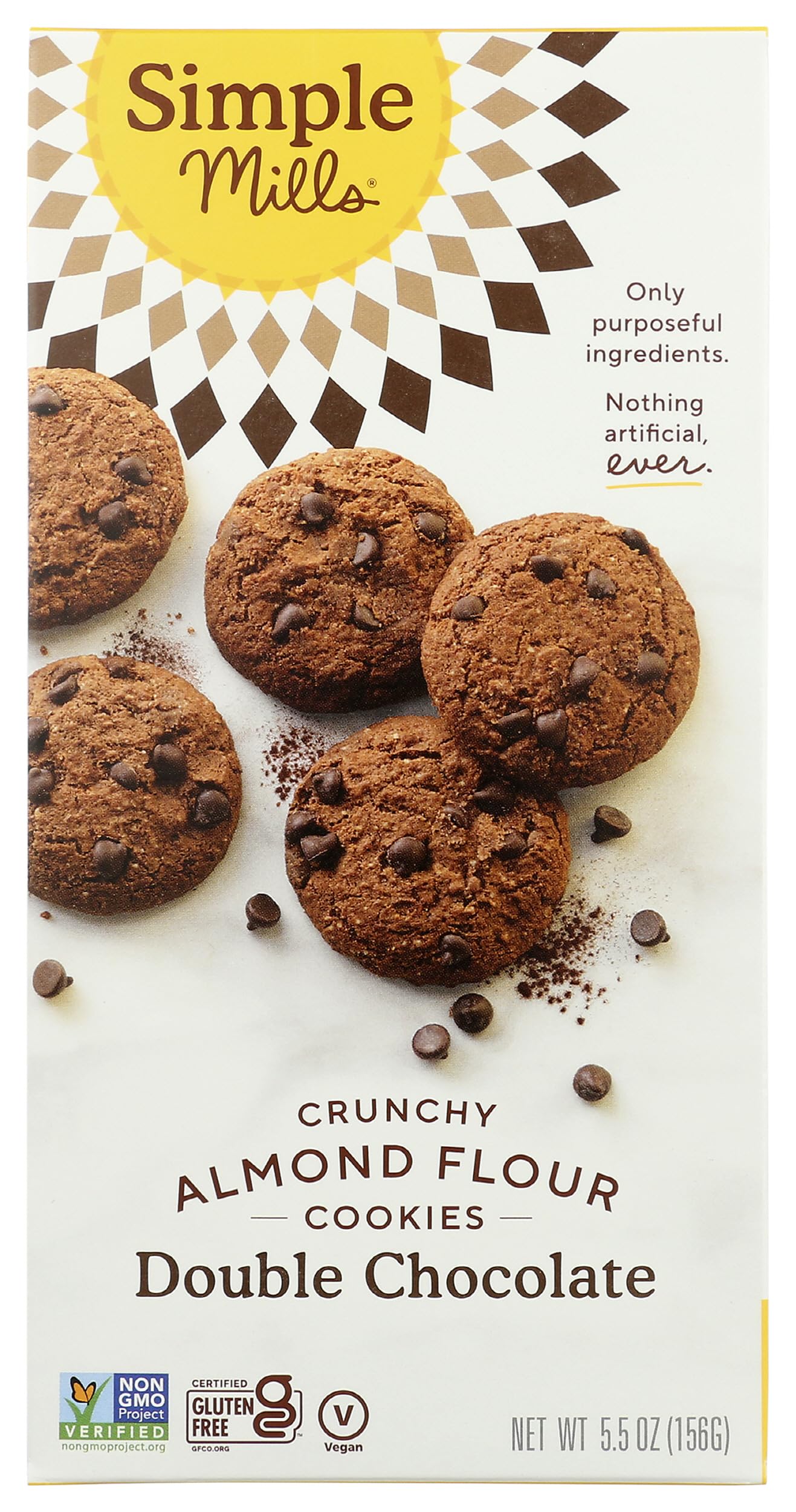Simple Mills Almond Flour Crunchy Cookies, Double Chocolate Chip - Gluten Free, Vegan, Healthy Snacks, Made with Organic Coconut Oil, 5.5 Ounce (Pack of 1)