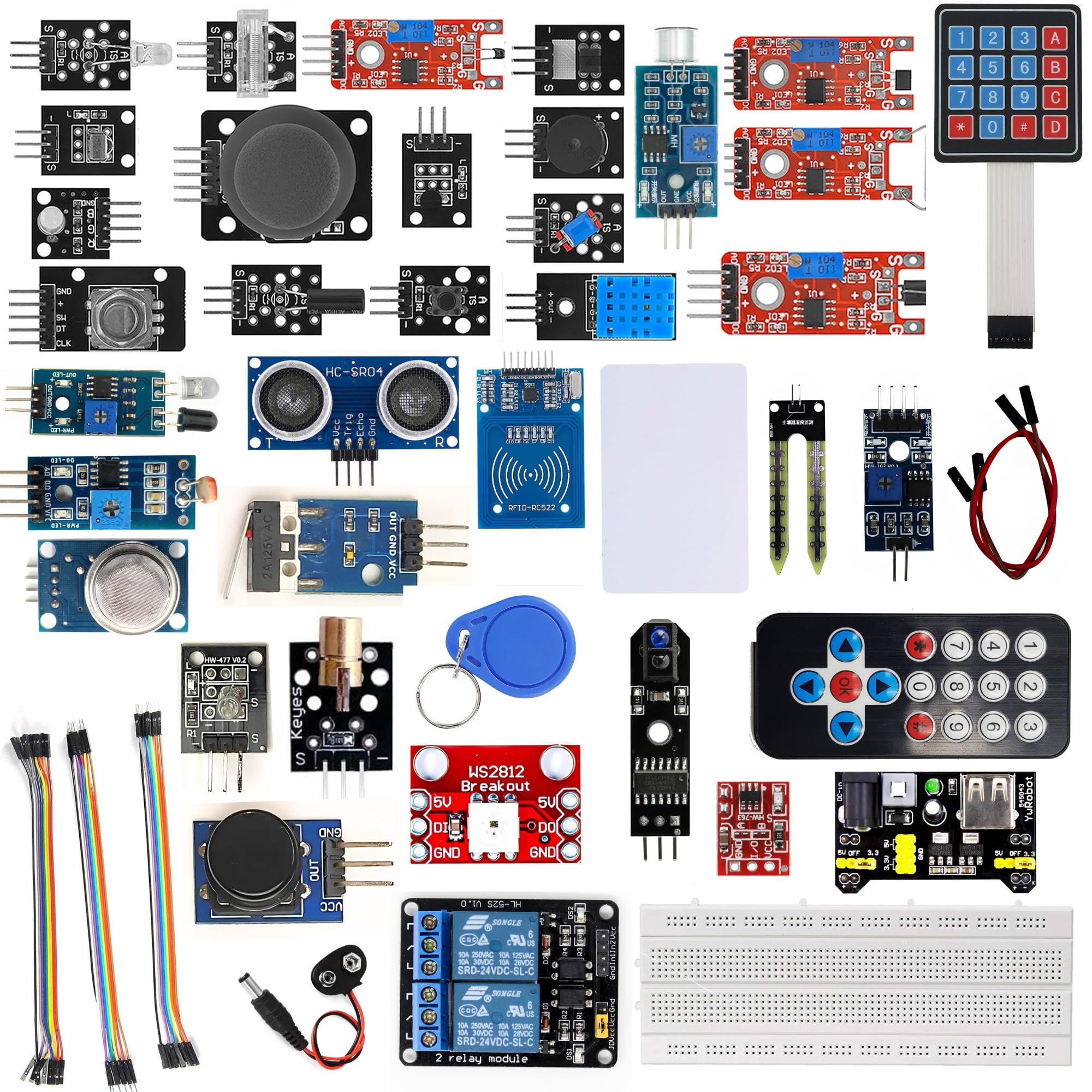 OceanLabz 35-in-1 Sensor Module Kit Compatible with UNO, Raspberry Pi, ESP32 – Includes Temperature, Light, Sound, Touch, IR, Tilt, RGB LED, Joystick, Buzzer, and More