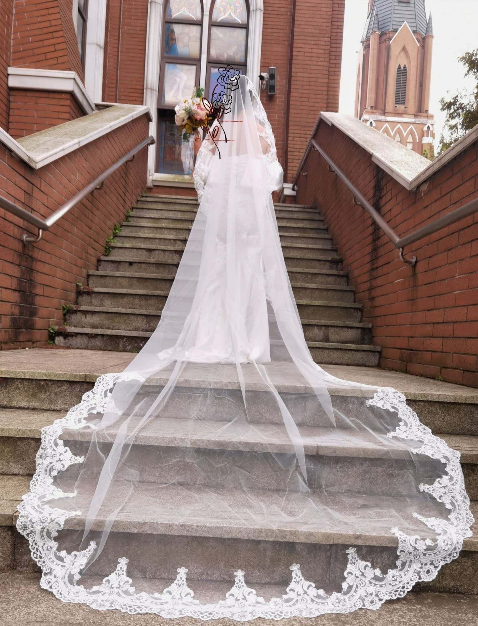Ślub Koronkowy welon ślubny z grzebieniem Jednowarstwowy kościelny welon ślubny (Color : Ivory)