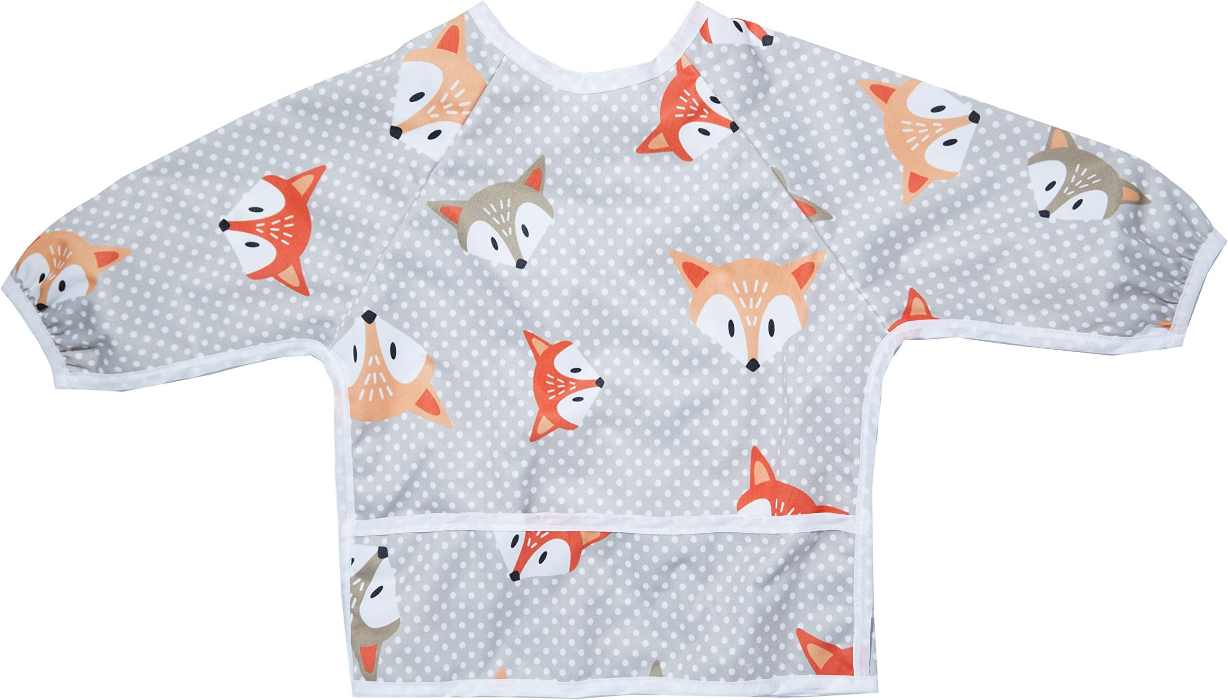 Long Sleeved Bib | Easy-Wear & Take-off Bibs with Pocket | Washable Easy-Clean Bibs | Waterproof Baby Bibs | Stain & Odor Resistant Smock | Baby Boy Girl | 6-24 Months (Fox)