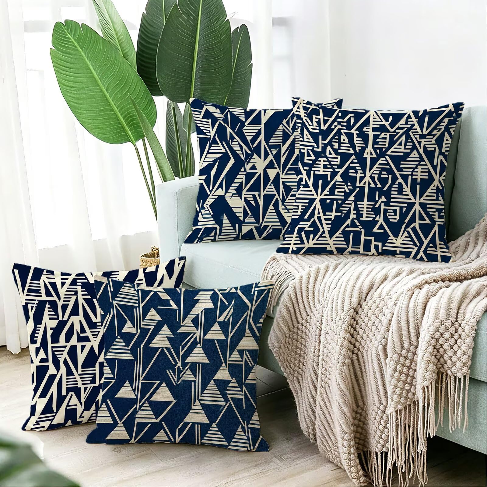 Blu Federe Cuscini Divano 80x80cm, Cuscini da Esterno Set de 4, Cod-408