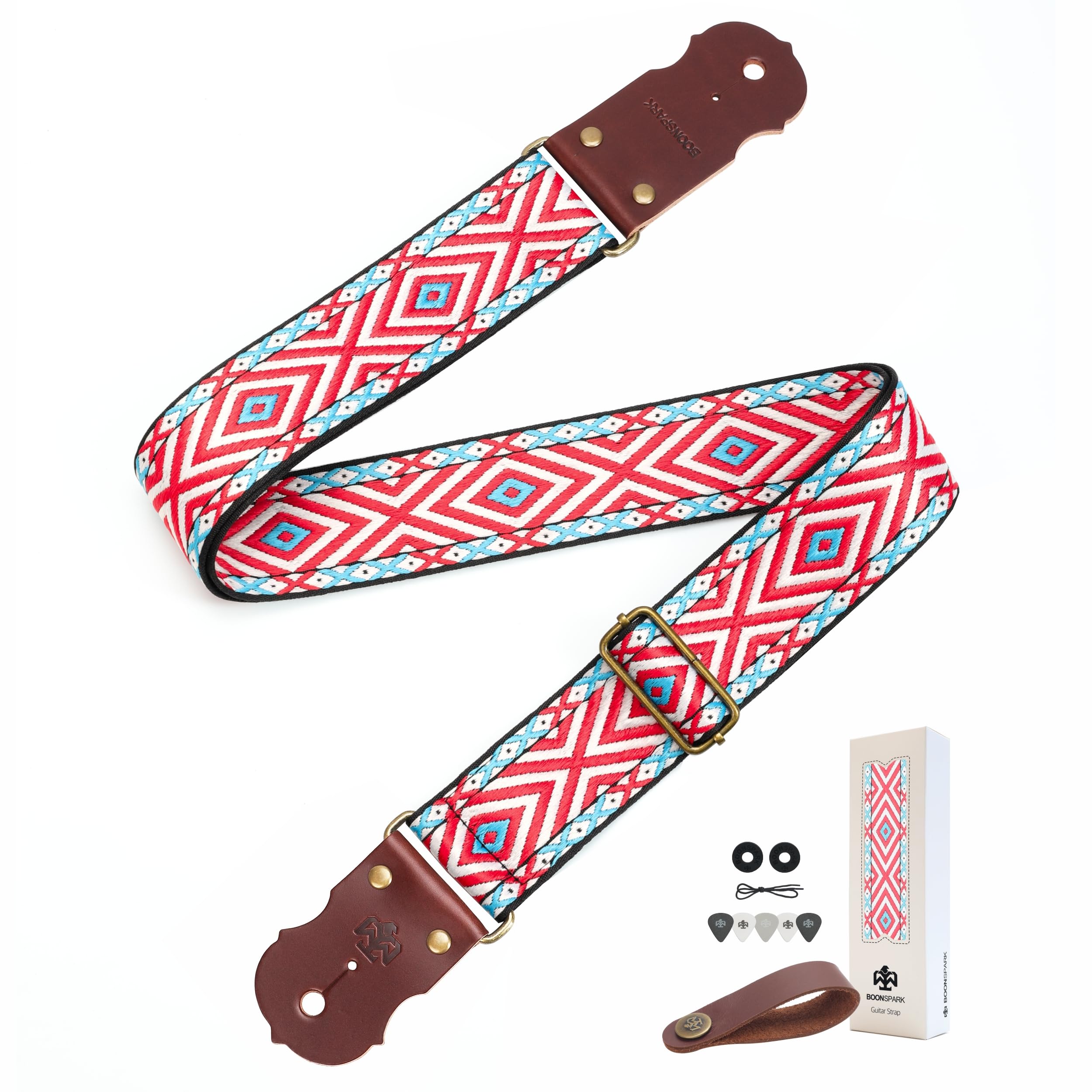 Guitar Strap - 2" Wide Thick Real Cowhide Ends,Safety &amp; Durable Guitar Straps with Soft Embroidery Adjustable Strap,(Fashion Small Diamond)