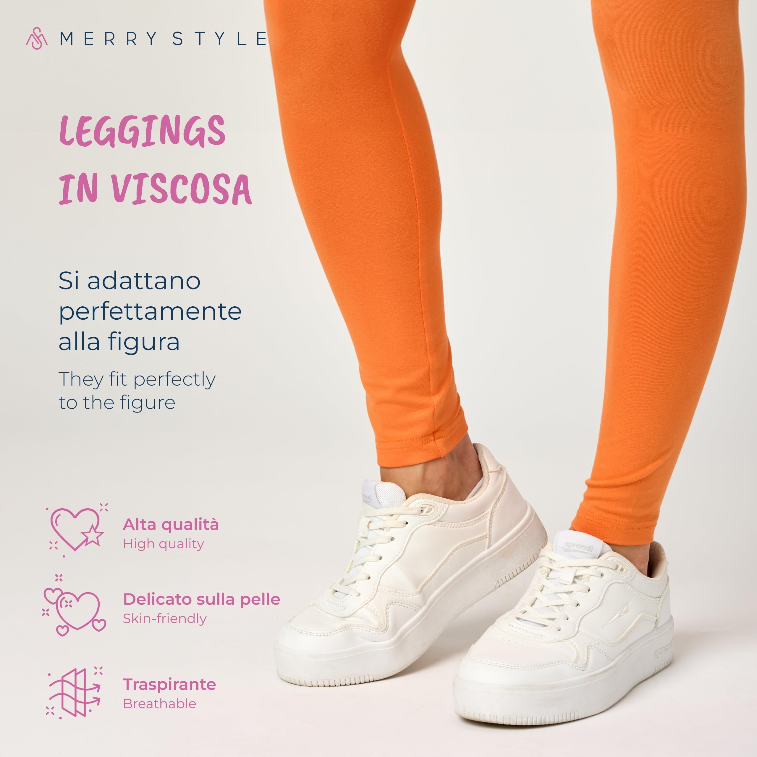 Merry Style Leggings Lunghi Donna in Viscosa con Elastan Ampia Pantaloni Donna Banda Elastica Leggins Donna per Casa Palestra Tempo Libero MS10-143