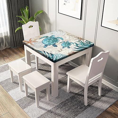 Miniatura 2 de Mantel cuadrado de tortuga marina, mantel lavable de poliéster bohemio, se adapta a mesas de 36 x 36 pulgadas, mantel decorativo resistente a las