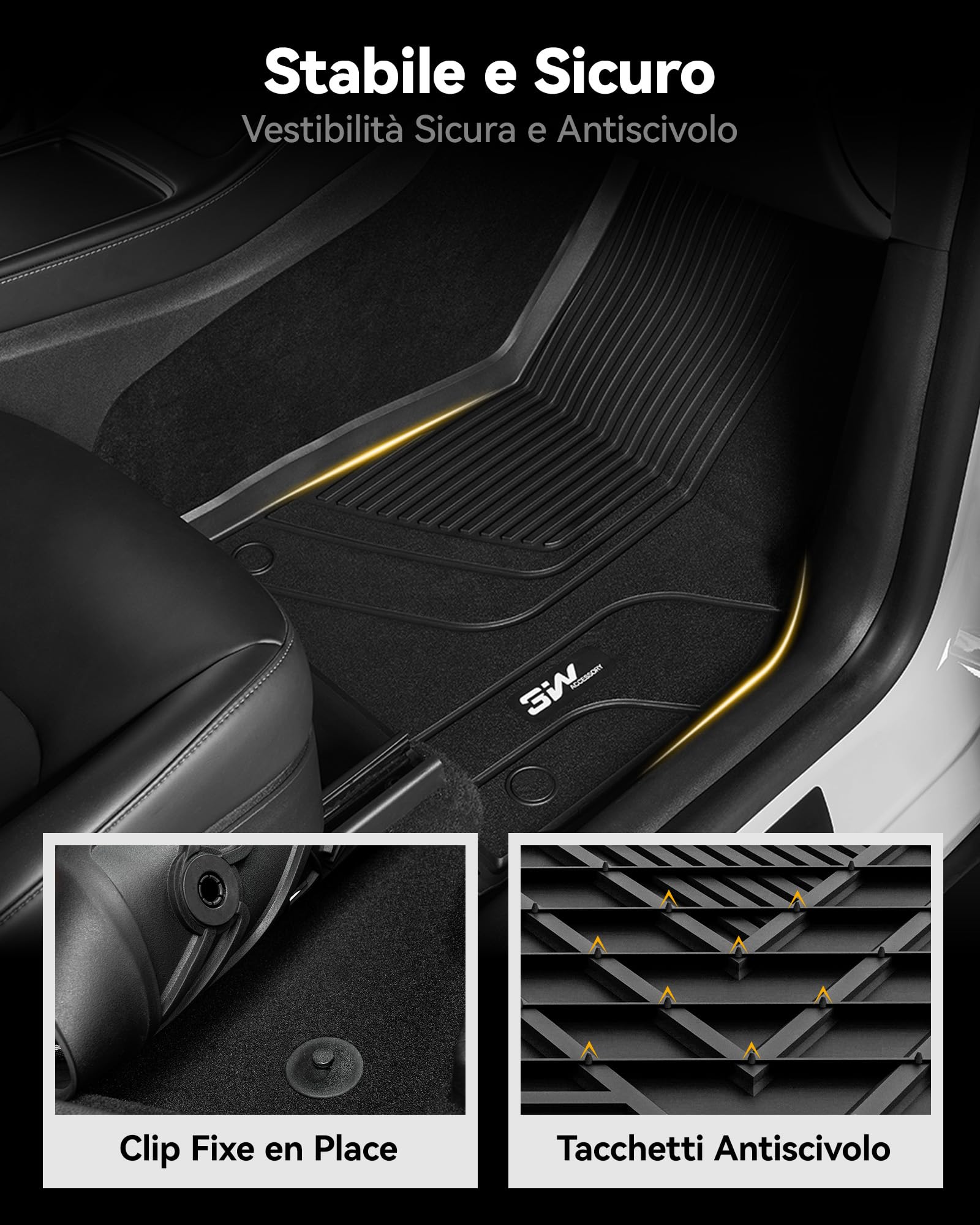 3W Set 9 di Tappetini per Tesla Model Y (Inclusa Moquette) 2020-2024 (Non adatto per Juniper) e Tappetino per il Bagagliaio per Auto, Tappeti per Resistente e Tappeto Bagagliaio Antiscivolo