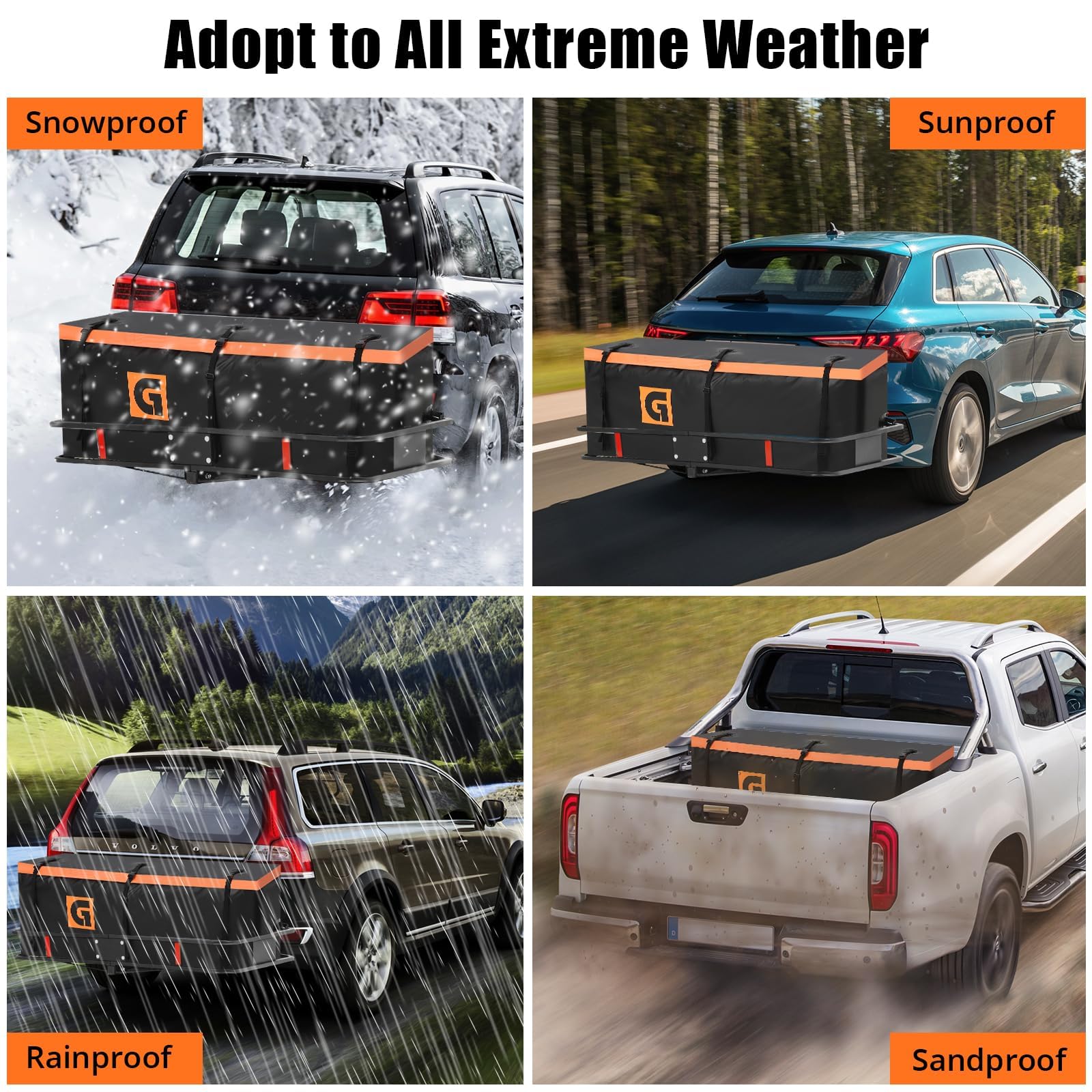 Garvee 100% étanche, capacité maximale – Sac de transport pour porte-bagages d’attelage – Matériau renforcé, fermeture zippée imperméable, sangles robustes – Pour voitures/SUV/camions – 21 pieds cubes
