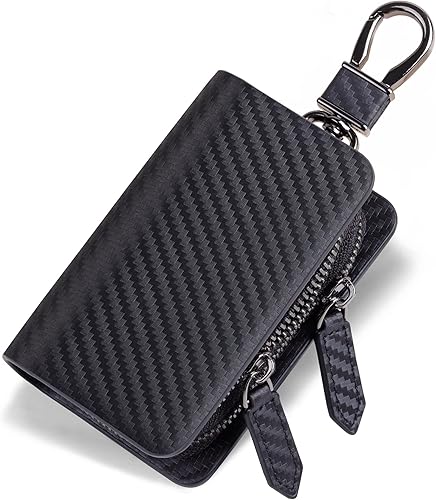 Miniatura 1 de VISOUL Funda de cuero para llaves de coche con doble cremallera, funda de cuero para llavero inteligente con llavero para hombres y mujeres