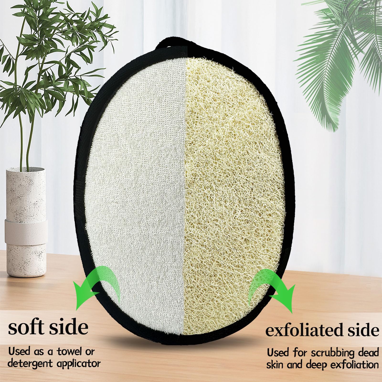 Spugna di luffa naturale (2 pezzi), grande spugna esfoliante per il corpo da 17,8 x 13,8 cm, per donne e uomini, i materiali naturali sono facilmente biodegradabili e l'esfoliazione del bagno non