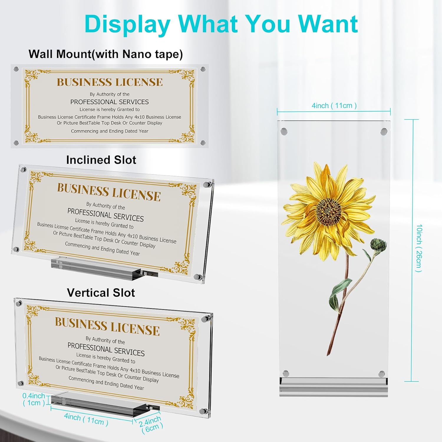 Acrylic Busin License Display Fre, 10 inch 1PC Clear Display