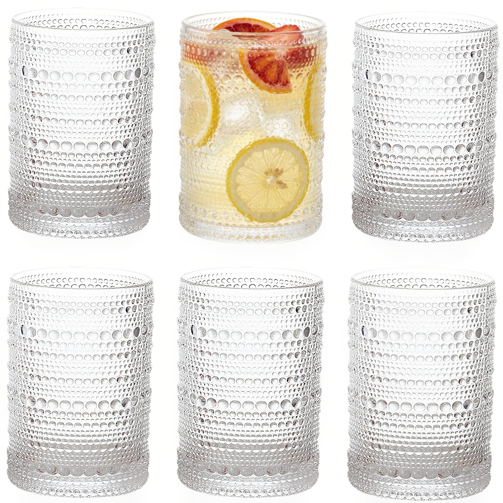 Fine tableware glass USA 　グラス　昭和レトロ（グラス５個　茶托５個） Amazon.com | ZOOFOX Set of 6 Vintage Drinking Glasses, 13 oz Clear