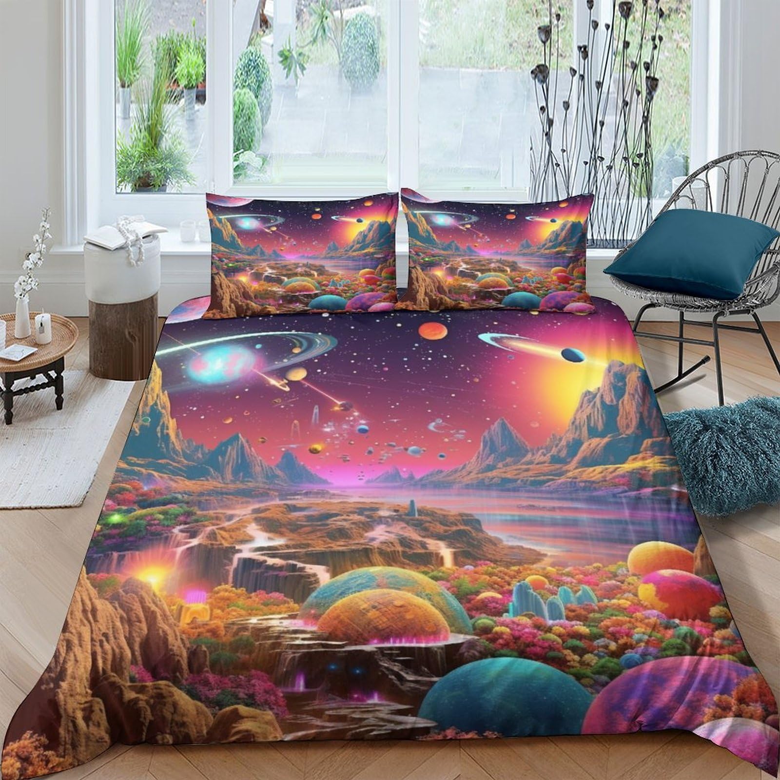 Parure de lit planète Terre 200x200 pour enfant avec housse de couette cosmos en microfibre