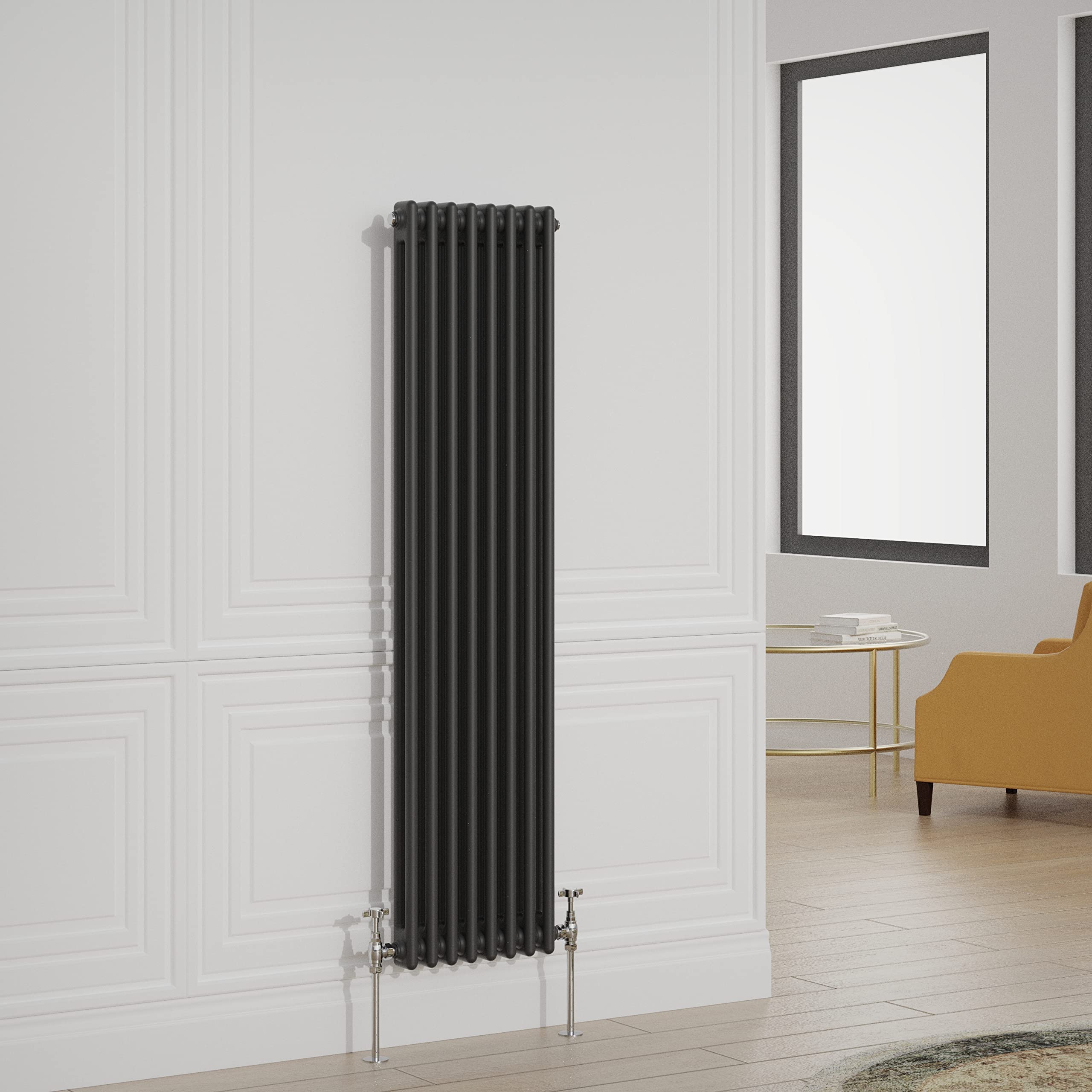 Warmehaus Traditional Radiator Double Column Black Vertical Cast Iron Style Central Heating Tall Radiator - 1500x380mm