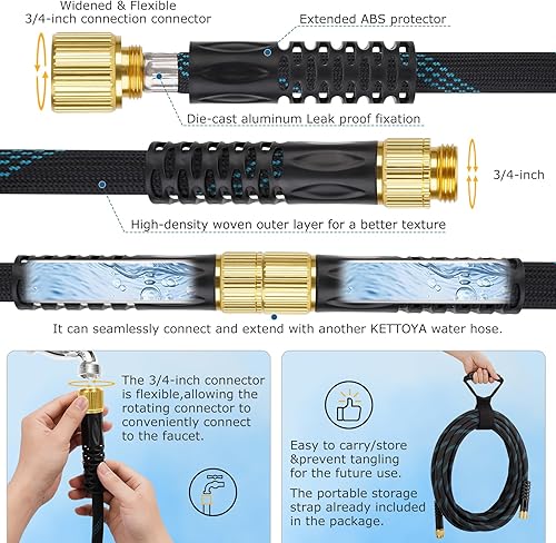 Miniatura 7 de Manguera de jardín no expandible de 75 pies, manguera de agua flexible sin torceduras con boquilla rociadora de 10 patrones, tubo de manguera
