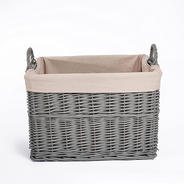 Home Storage Grey Painted Rectangular Wicker Basket Laundry Toys Baby Nursery Collection Box (Small)