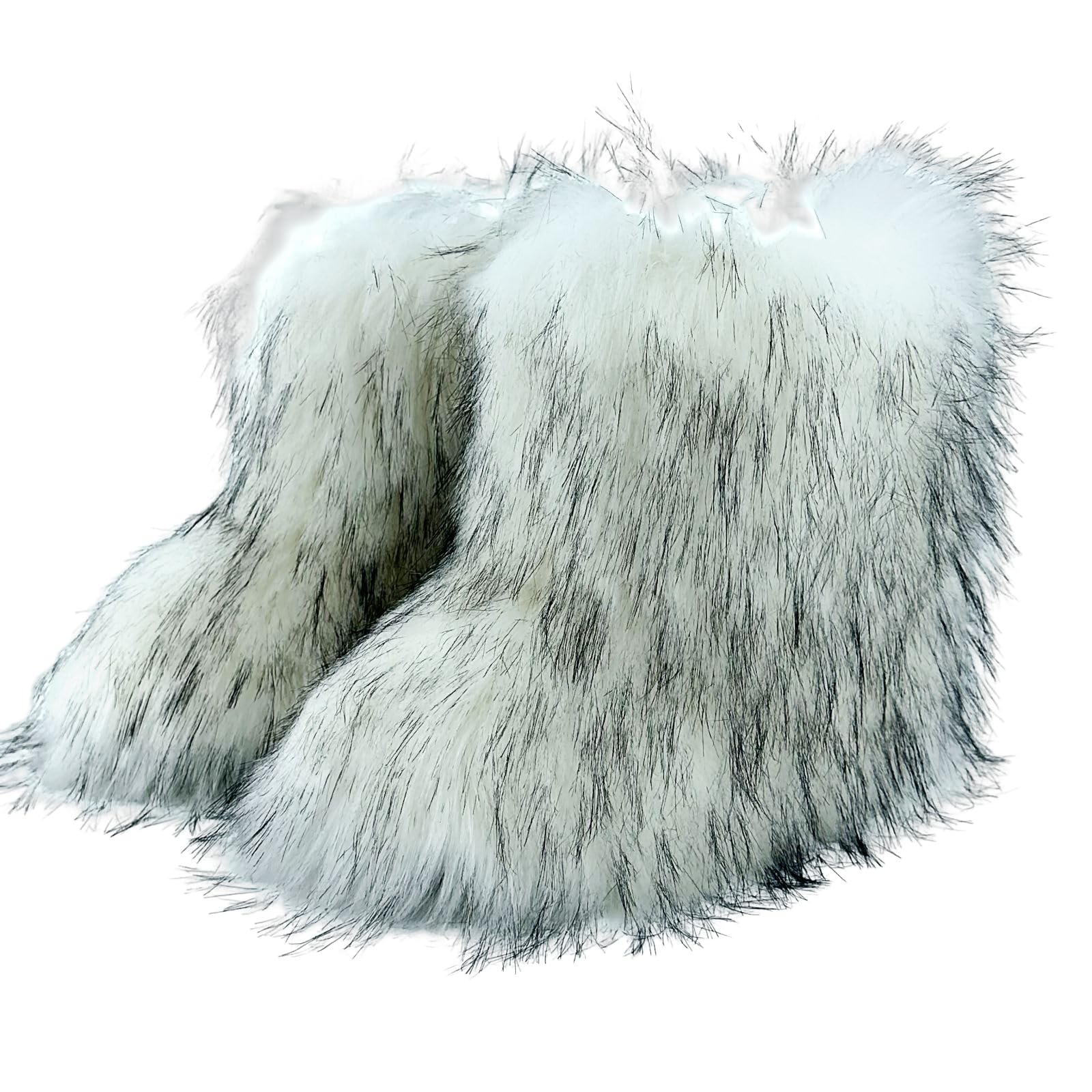 Womens Faux Fur Boot Furry Fluffy Short Snow Boot Mid-Calf Boots Warm Flat Shoes Outdoor Flat Shoes Mid-Calf