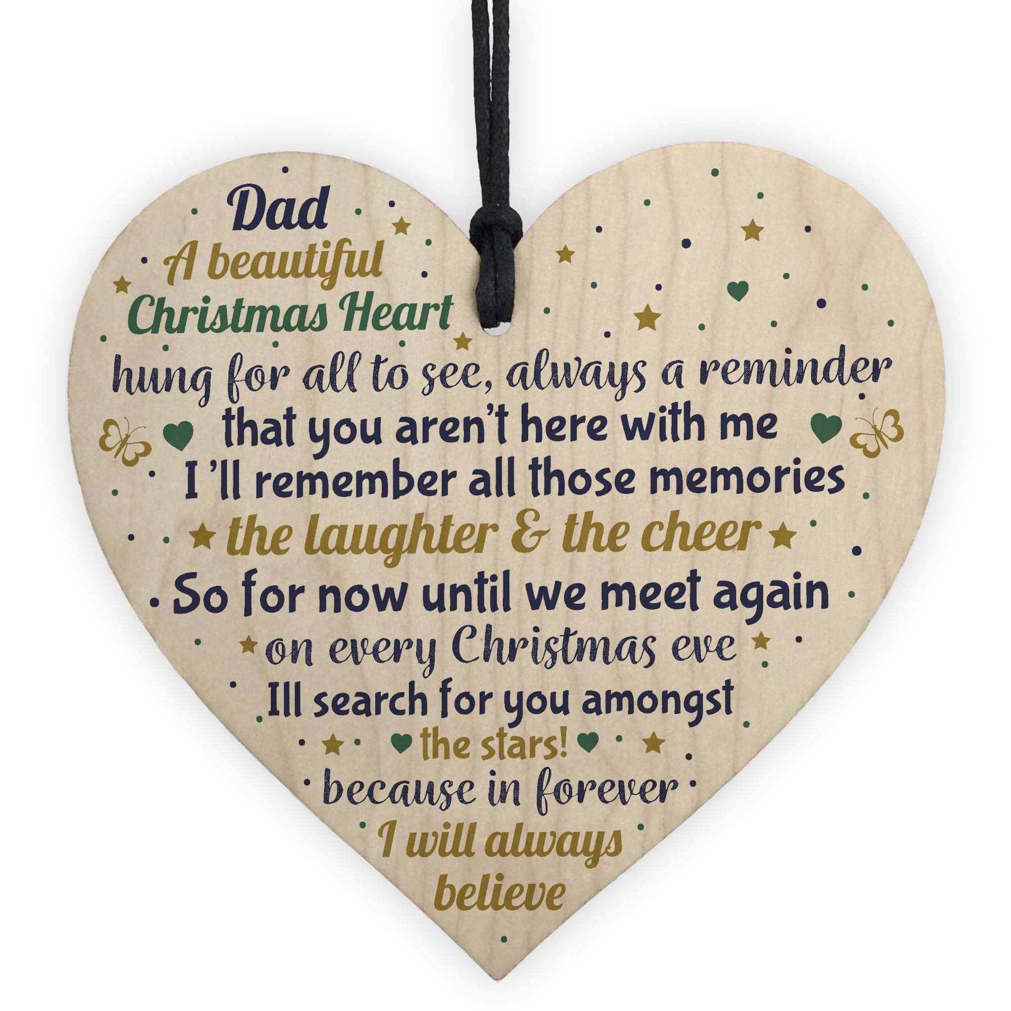 RED OCEAN CHRISTMAS Tree Decoration In Memory Of Dad Memorial Wooden Heart Bauble Gift
