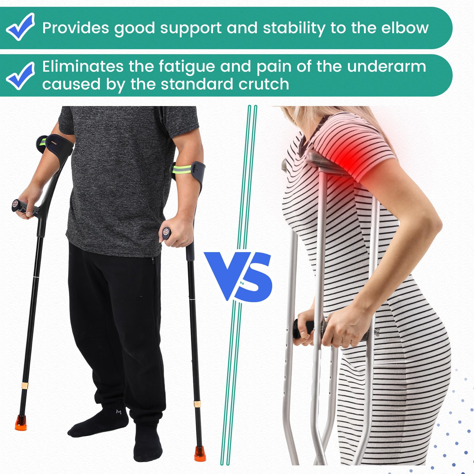 Geiserailie 2 muletas de antebrazo para adultos, muletas plegables ligeras y ajustables con empuñaduras de goma para un agarre cómodo, bastón de antebrazo de aluminio con puños para caminar, color
